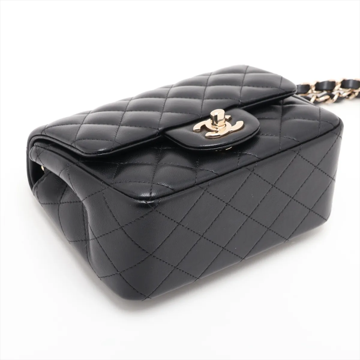 Mini Matelassé 17 Lambskin Single Flap Single Chain Bag, Black with Gold Hardware, 31248640, Serial Number 31-A35200 — view 4