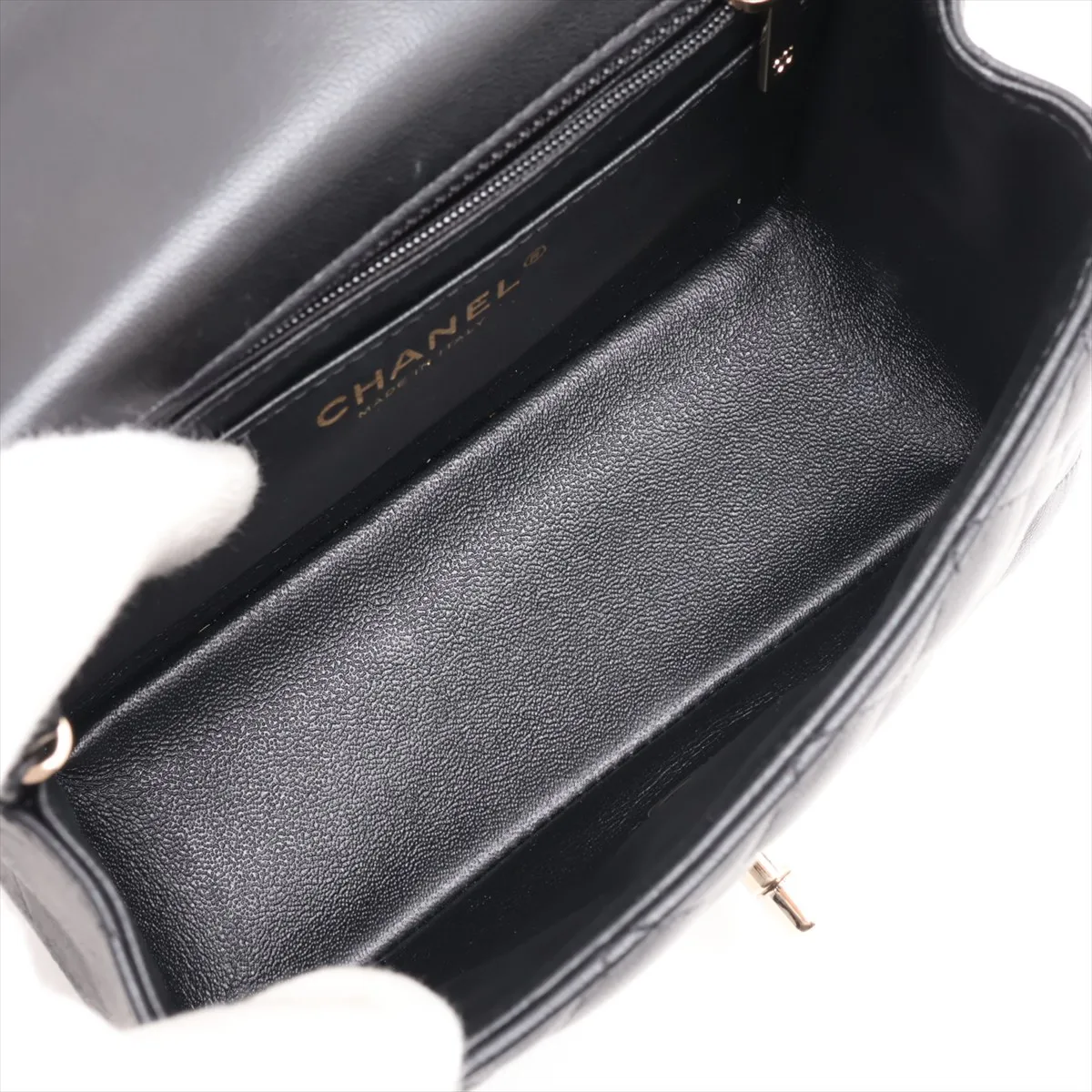 Mini Matelassé 17 Lambskin Single Flap Single Chain Bag, Black with Gold Hardware, 31248640, Serial Number 31-A35200 — view 6