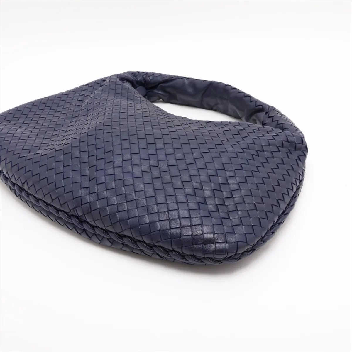 Intrecciato Hobo Leather Shoulder Bag, Blue — view 3