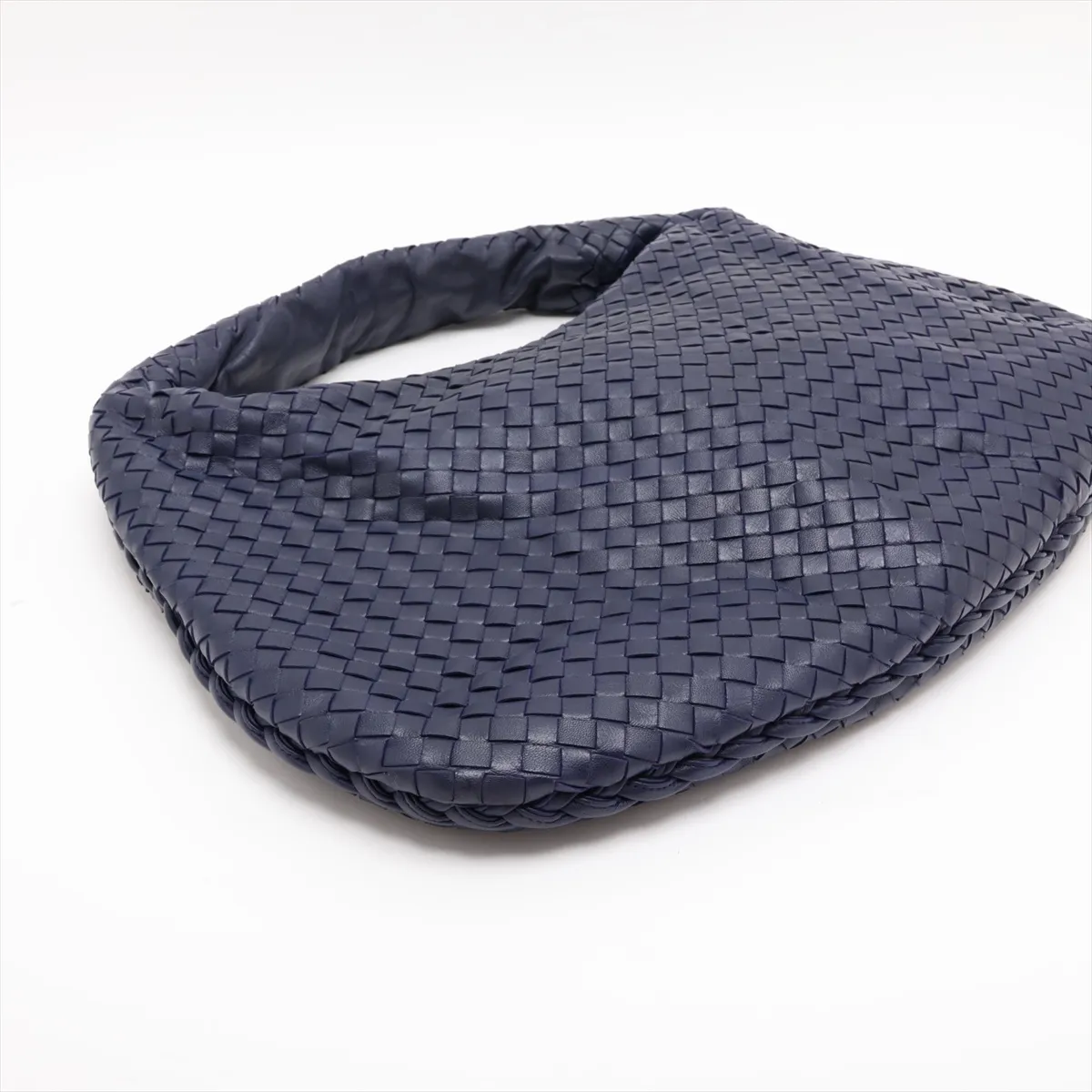 Intrecciato Hobo Leather Shoulder Bag, Blue — view 4