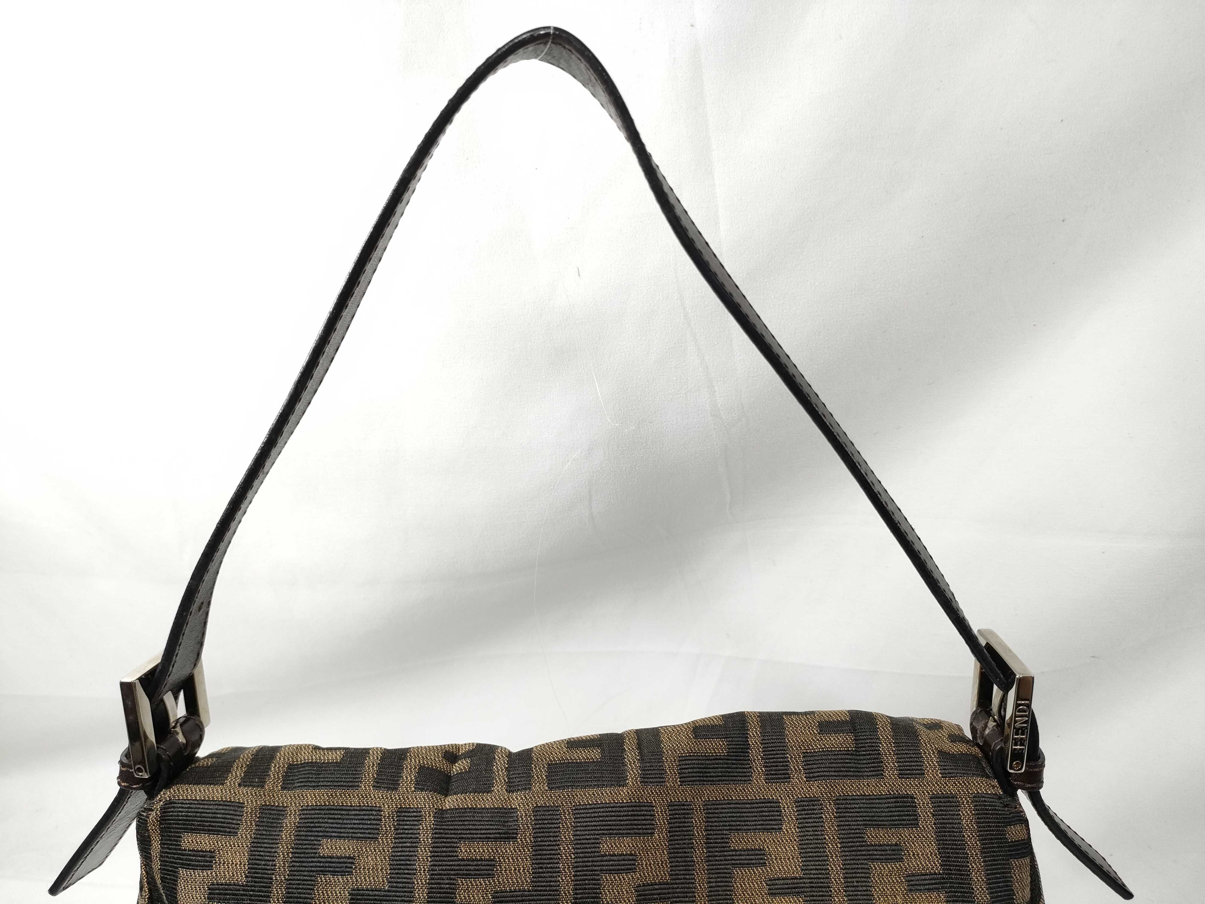 Zucchino Mamma Bucket Canvas x Leather Shoulder Bag, Beige x Brown Handbag — view 3