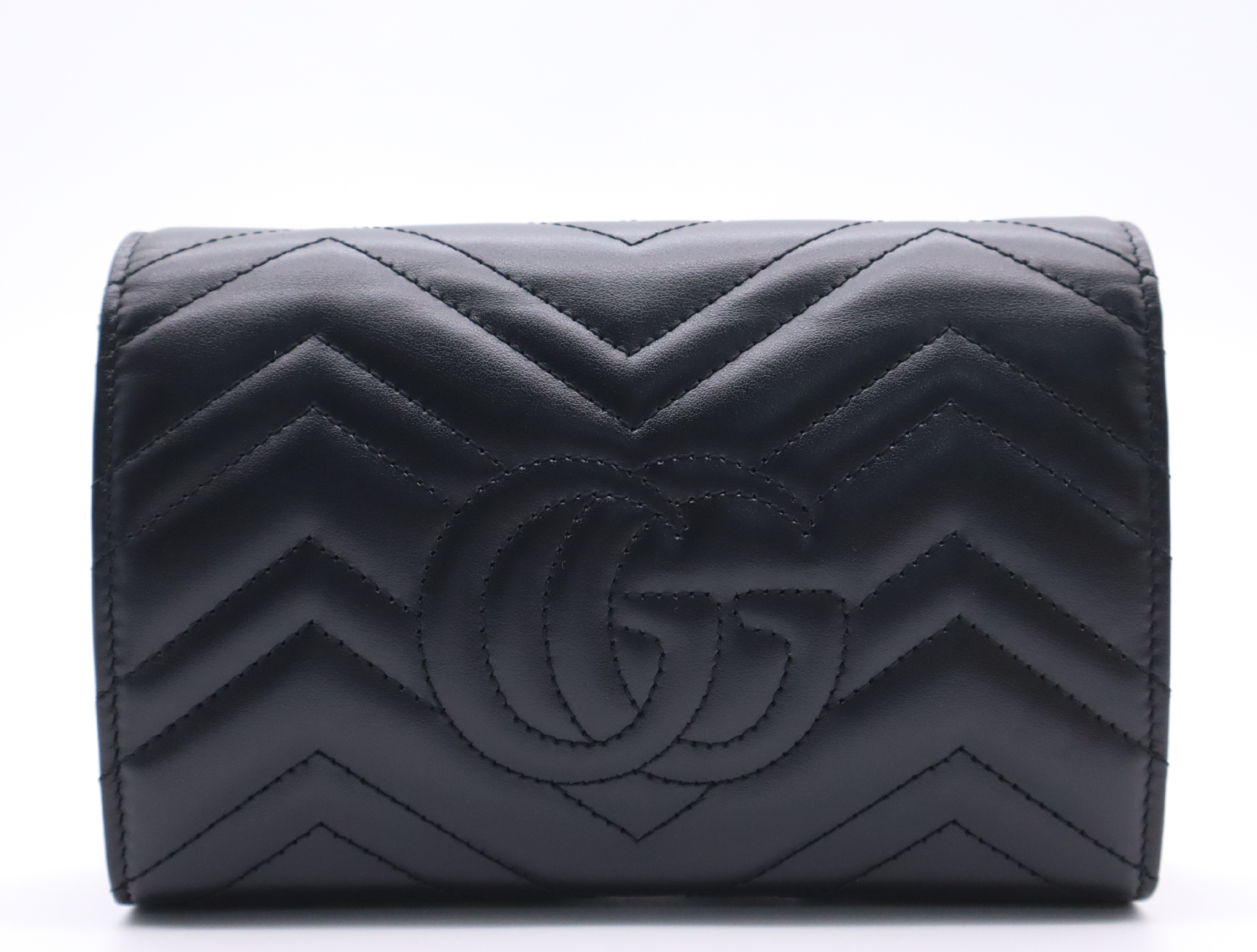 474575 Leather GG Marmont Chain Wallet, Black, Gold Hardware, with Dust Bag, Shoulder Bag — view 2