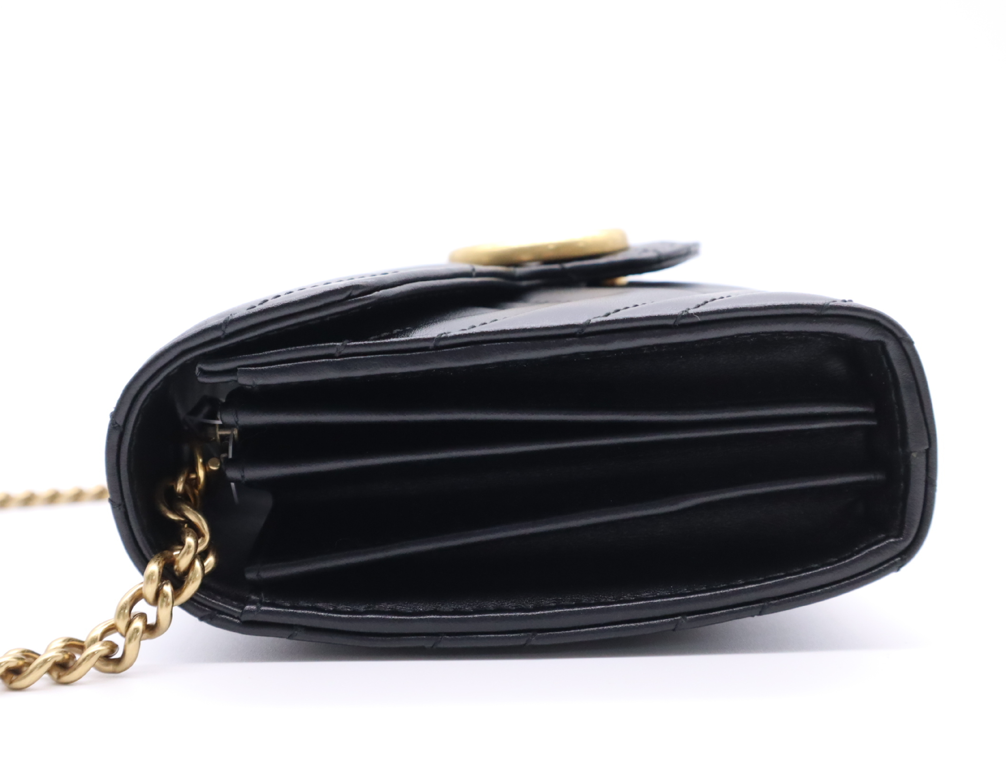 474575 Leather GG Marmont Chain Wallet, Black, Gold Hardware, with Dust Bag, Shoulder Bag — view 3