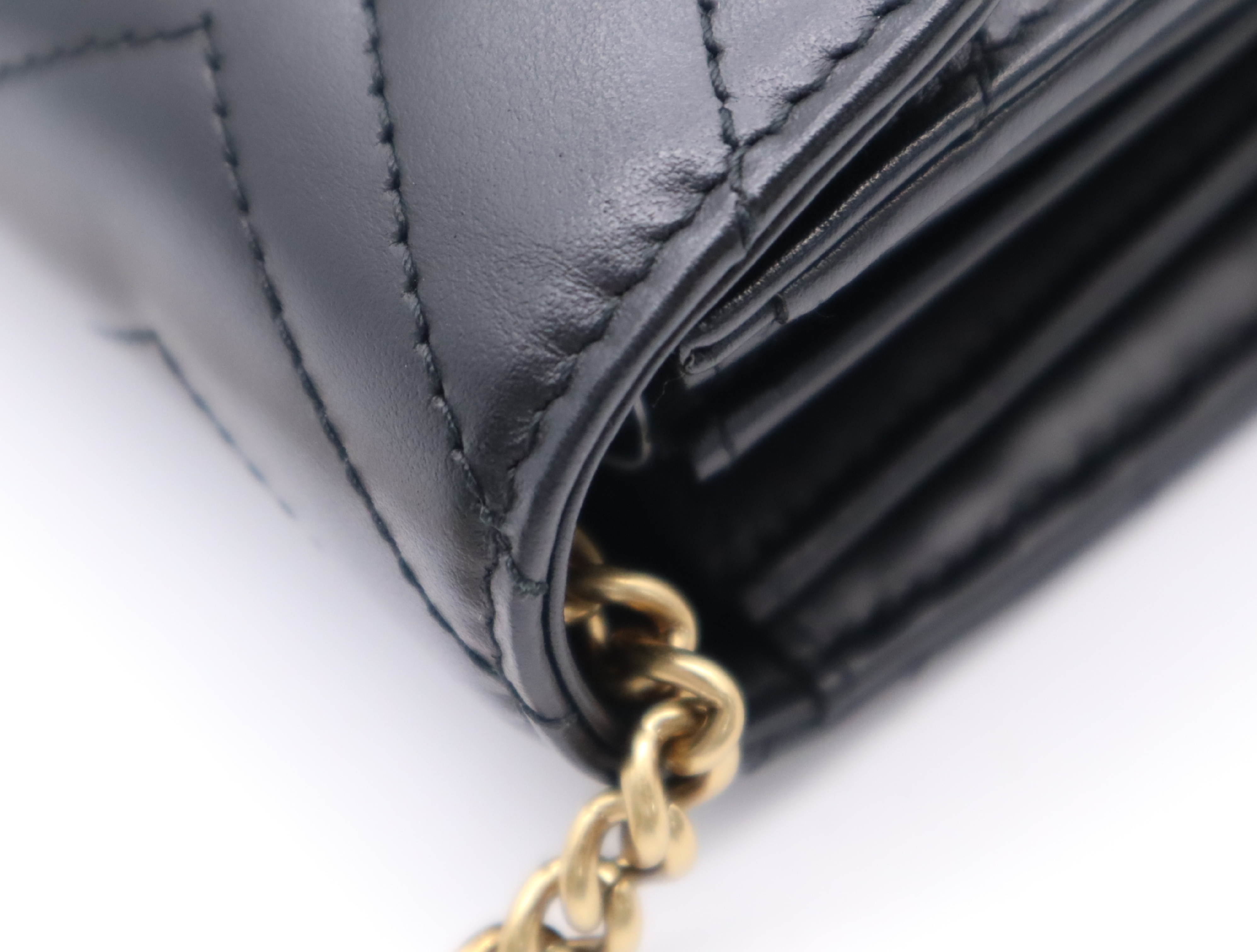 474575 Leather GG Marmont Chain Wallet, Black, Gold Hardware, with Dust Bag, Shoulder Bag — view 9