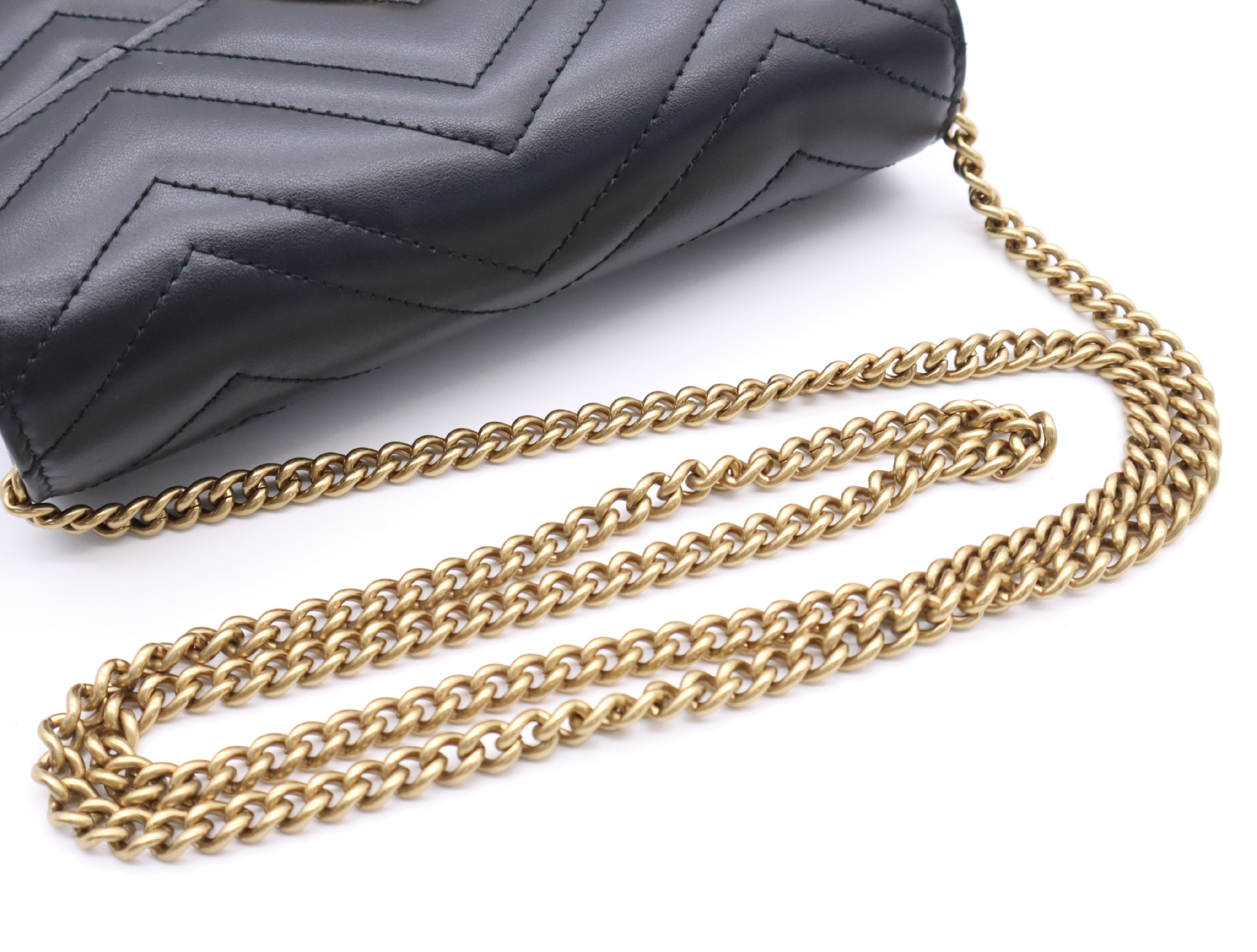 474575 Leather GG Marmont Chain Wallet, Black, Gold Hardware, with Dust Bag, Shoulder Bag — view 10
