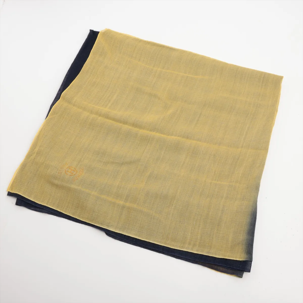 Logo Shawl Cashmere x Silk Navy x Yellow Thread Fuzzing Thread