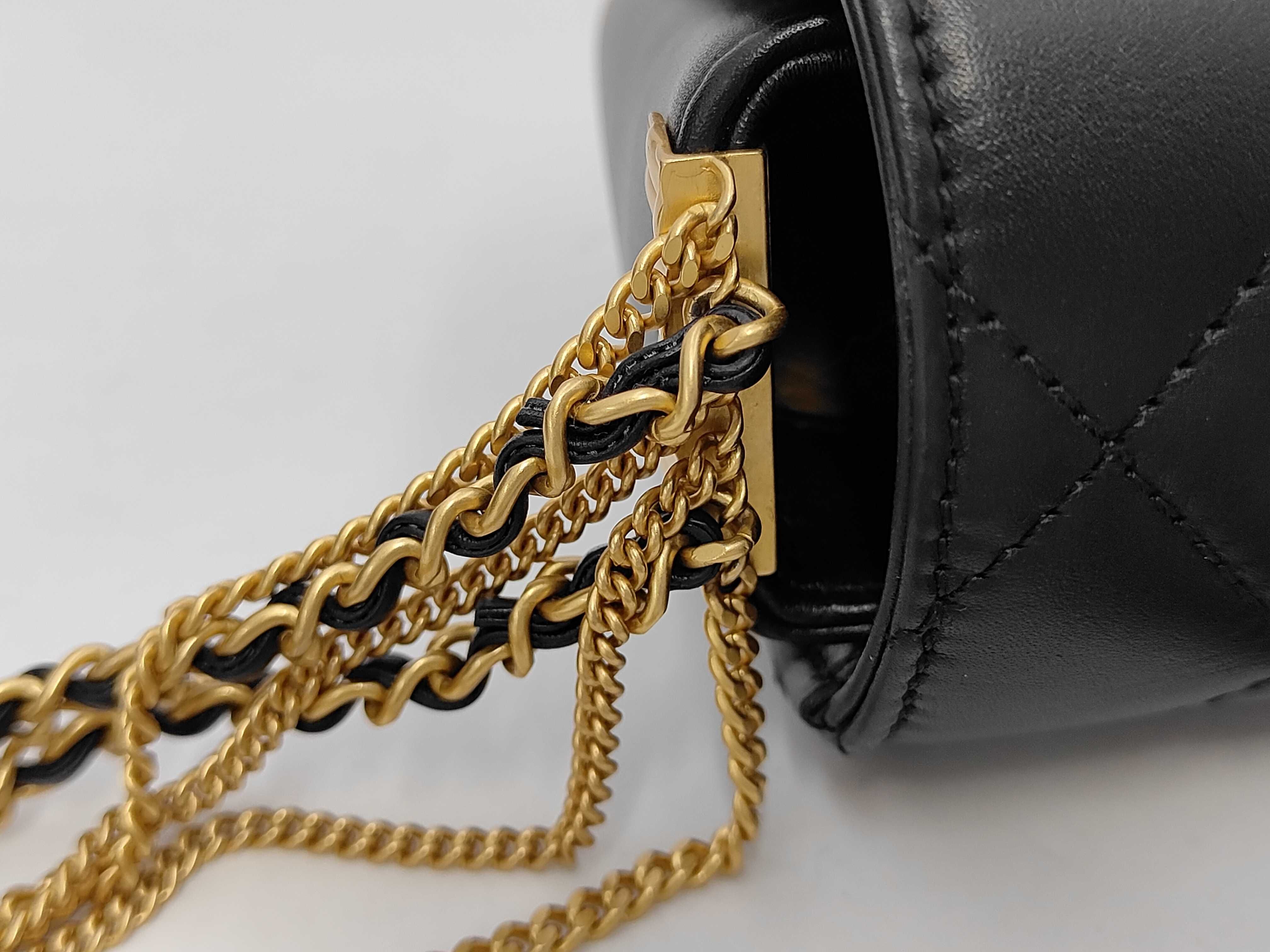 Matelassé Waist Bag Chain Shoulder Bag Lambskin Black Gold Hardware Shoulder Bag — view 6