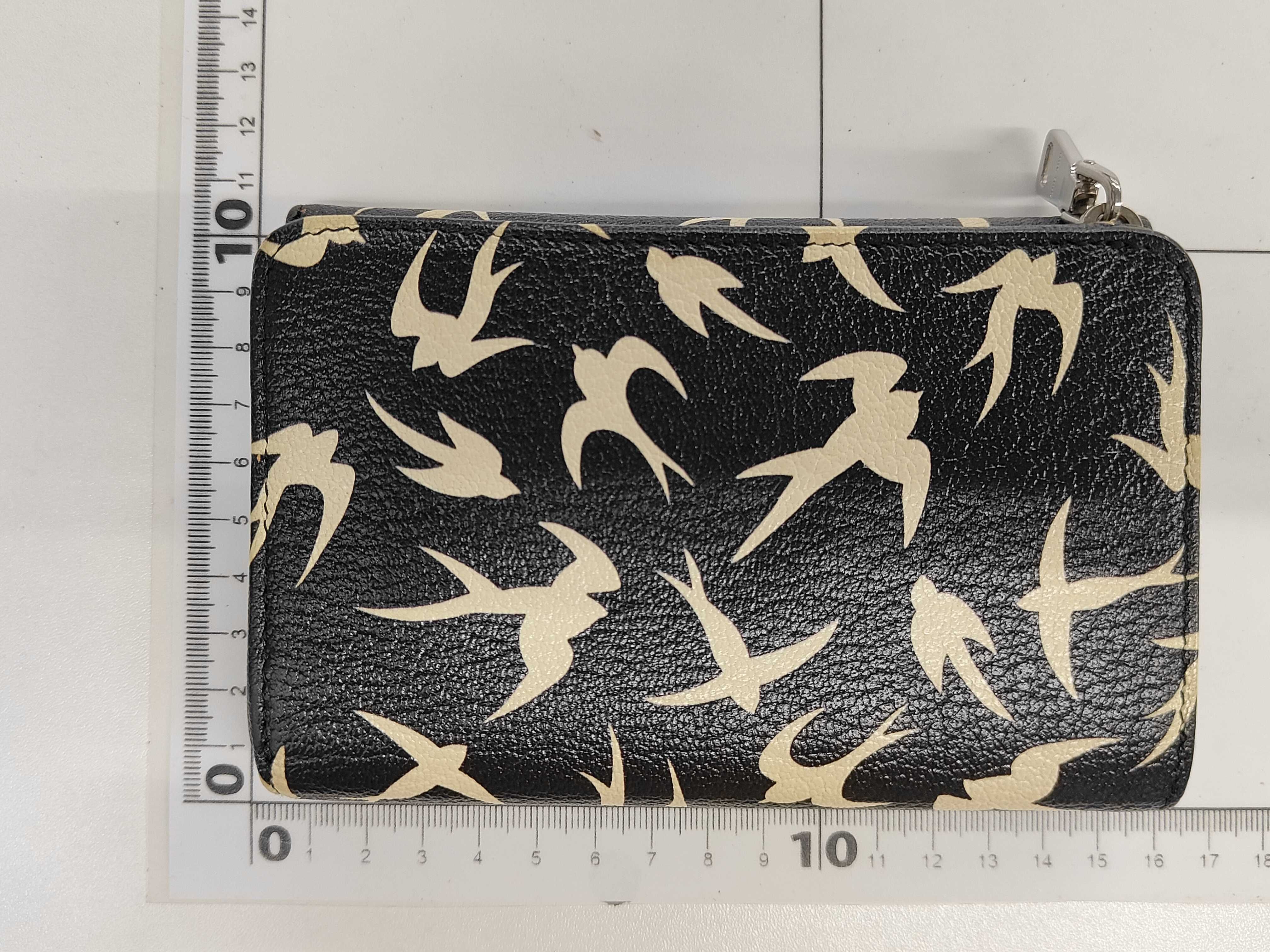 Miu Swallow print Madras leather L-shaped zipper trifold wallet, black. — view 2