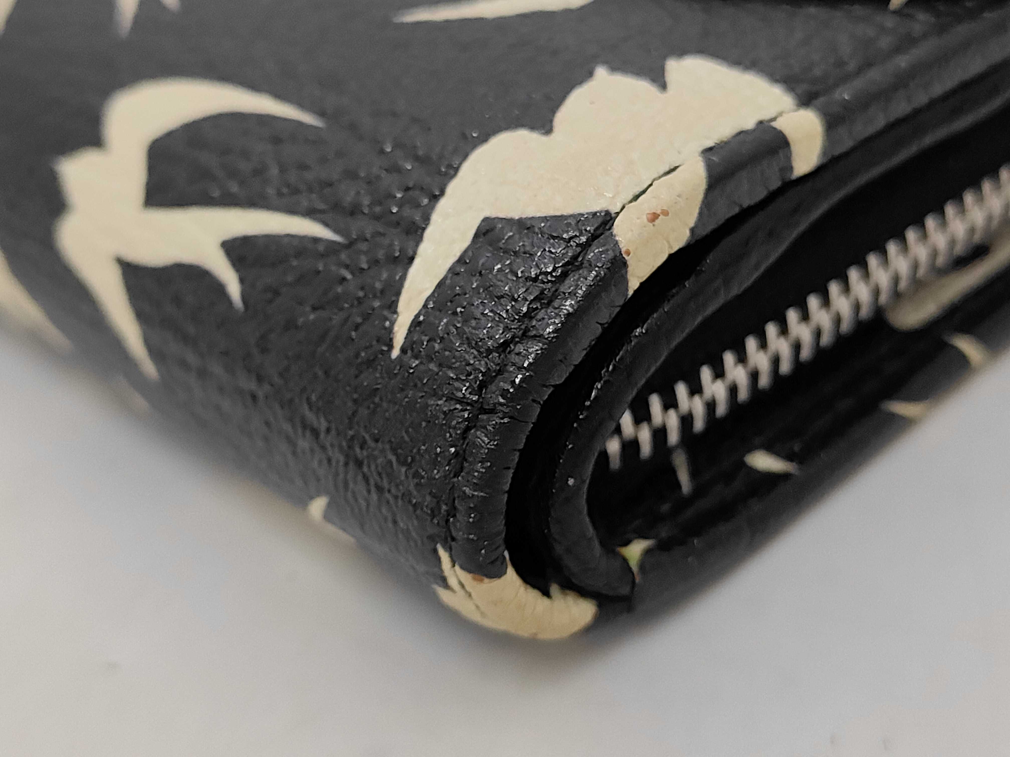Miu Swallow print Madras leather L-shaped zipper trifold wallet, black. — view 3