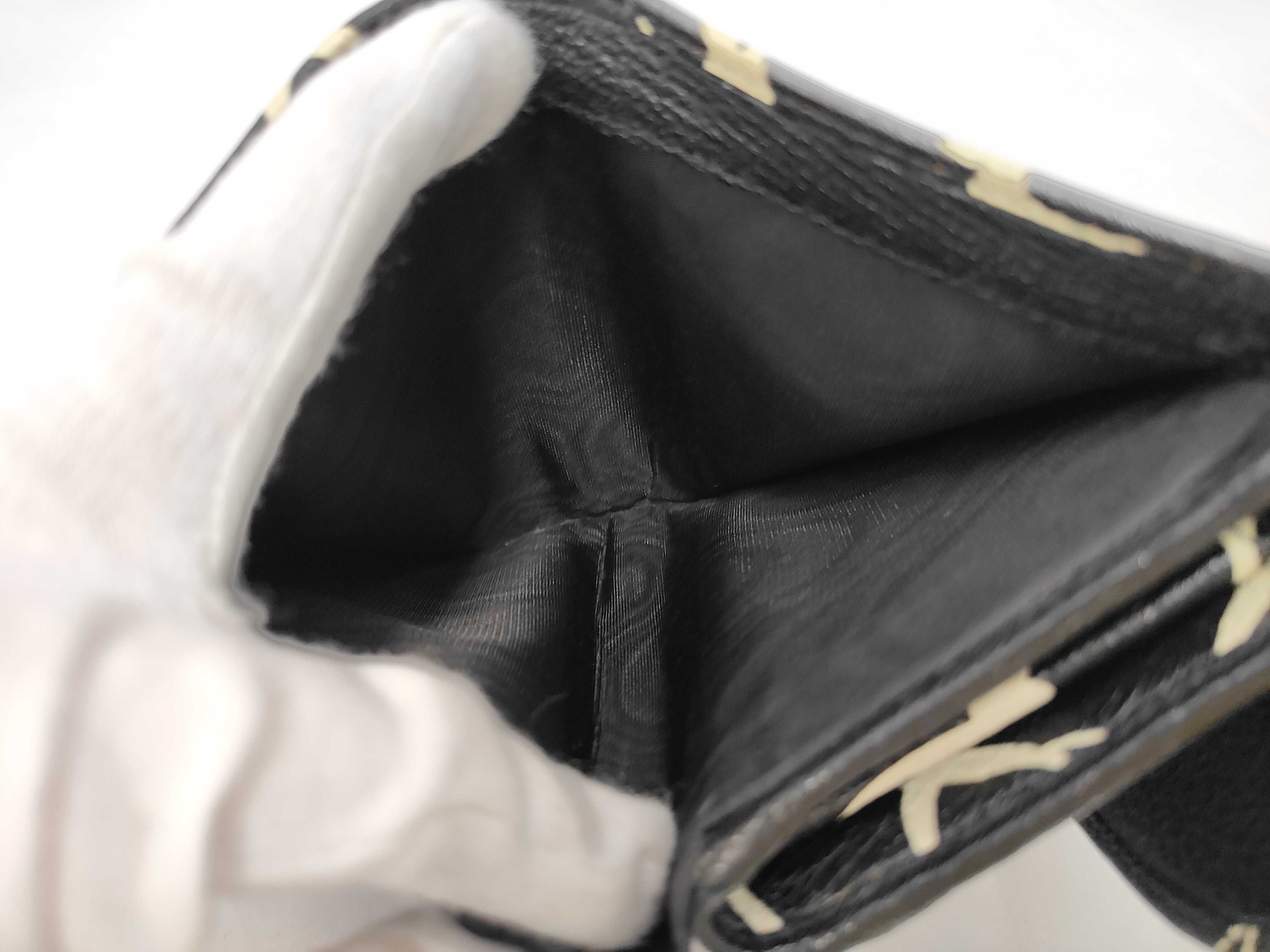 Miu Swallow print Madras leather L-shaped zipper trifold wallet, black. — view 6