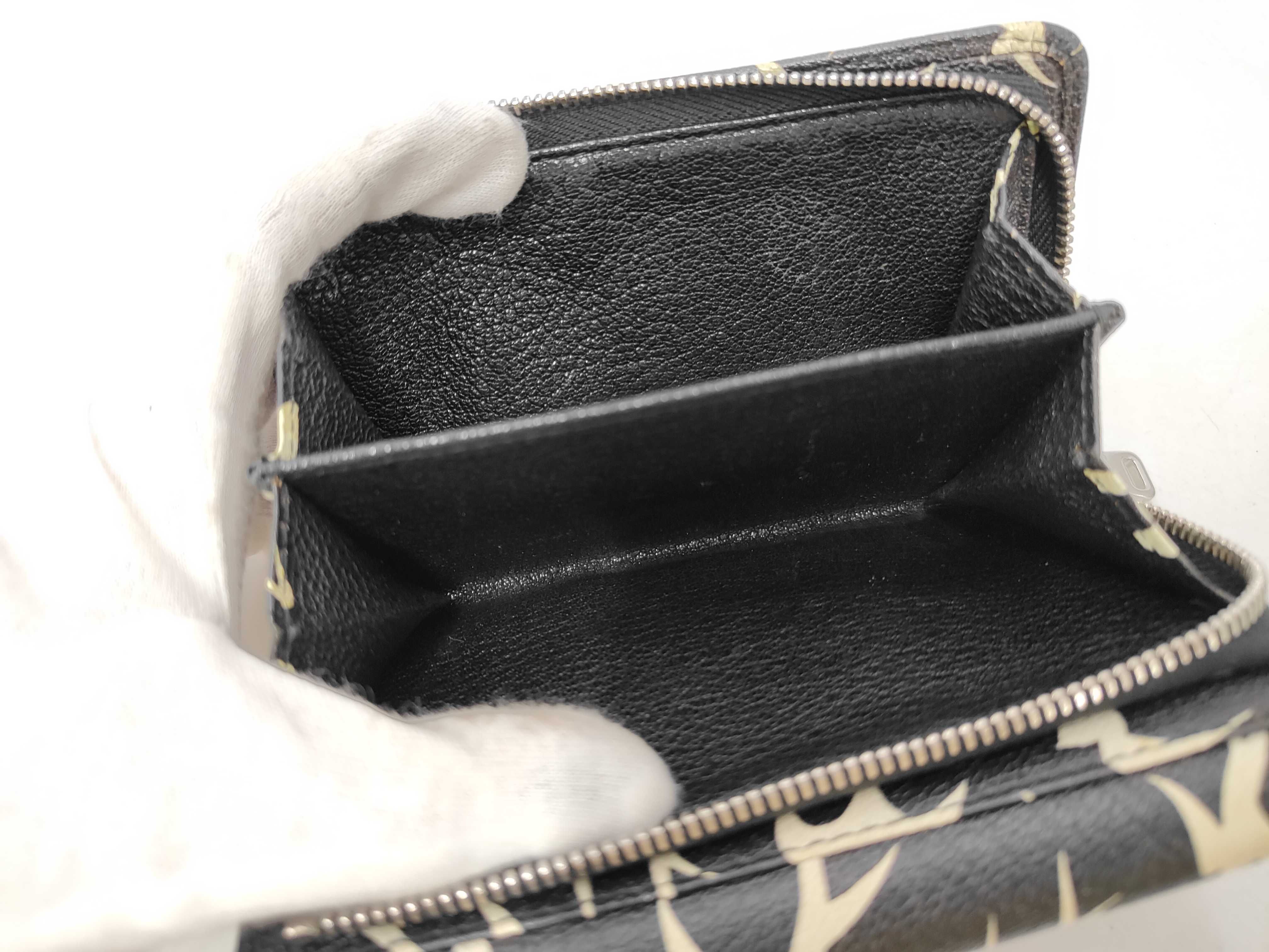 Miu Swallow print Madras leather L-shaped zipper trifold wallet, black. — view 7