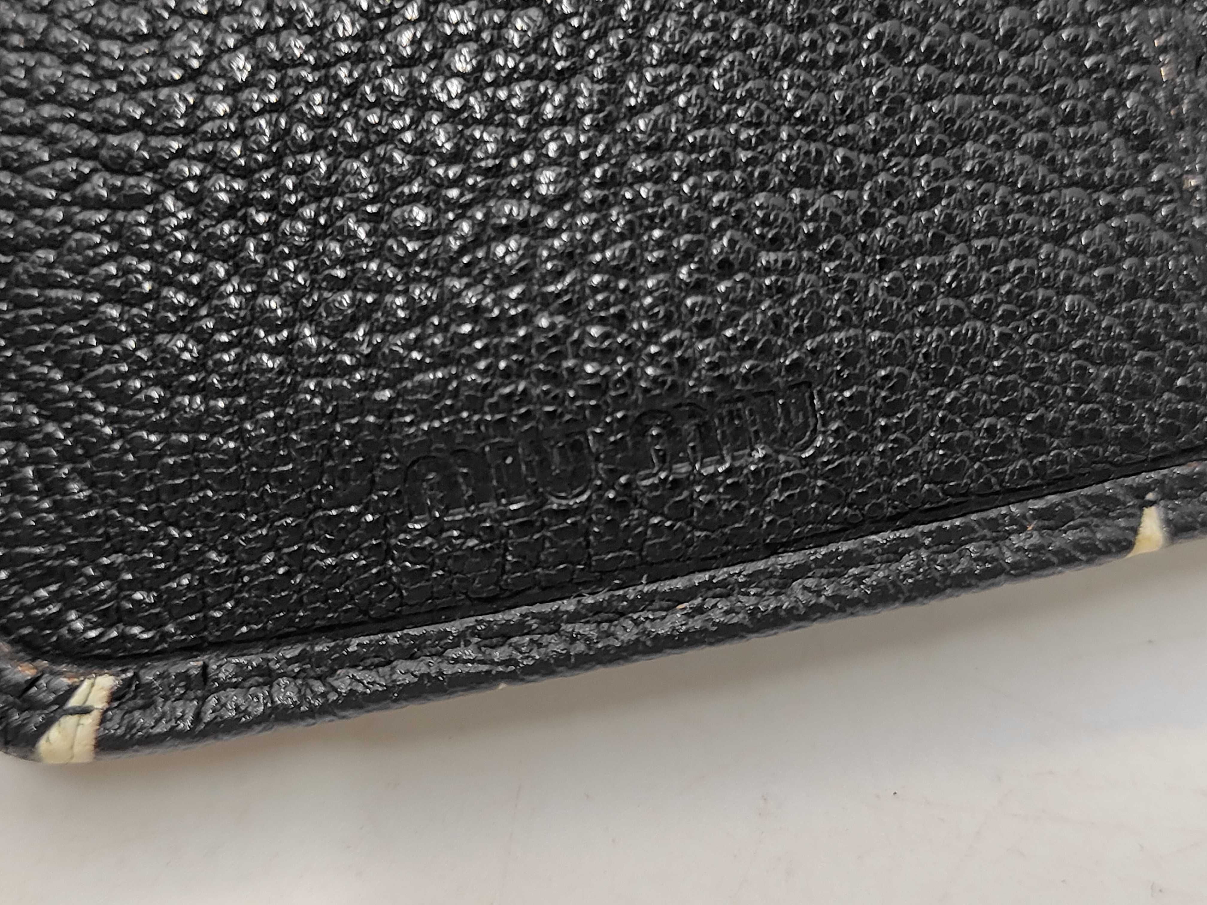 Miu Swallow print Madras leather L-shaped zipper trifold wallet, black. — view 8