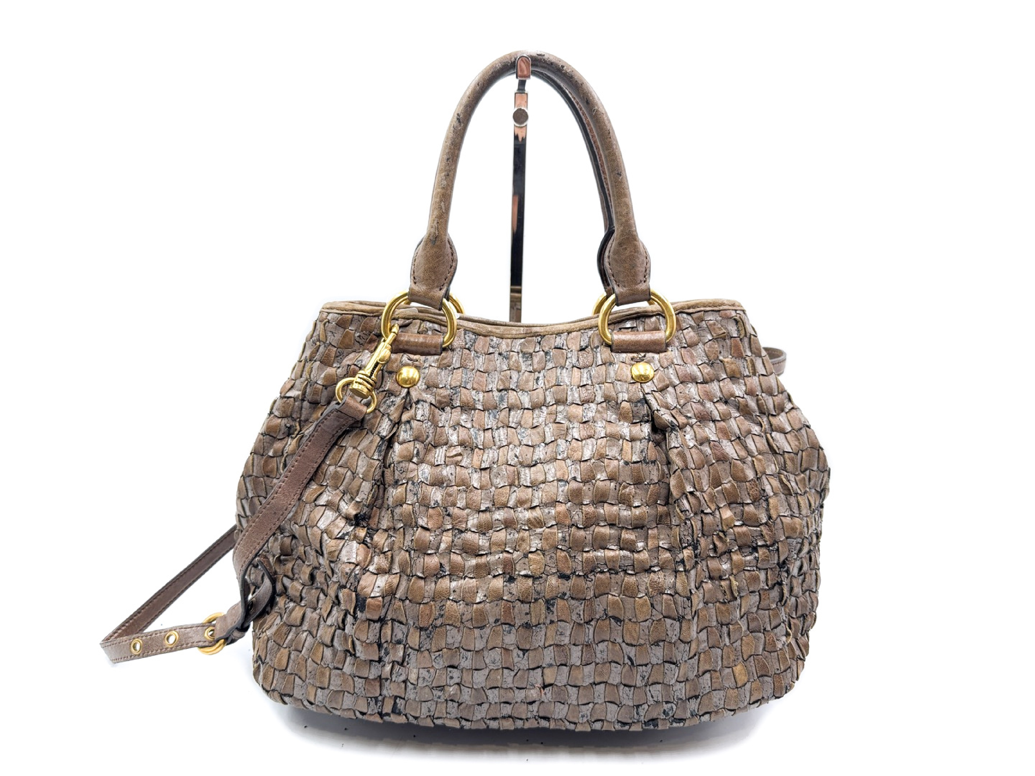 2-way strap leather handbag with gold hardware — view 2