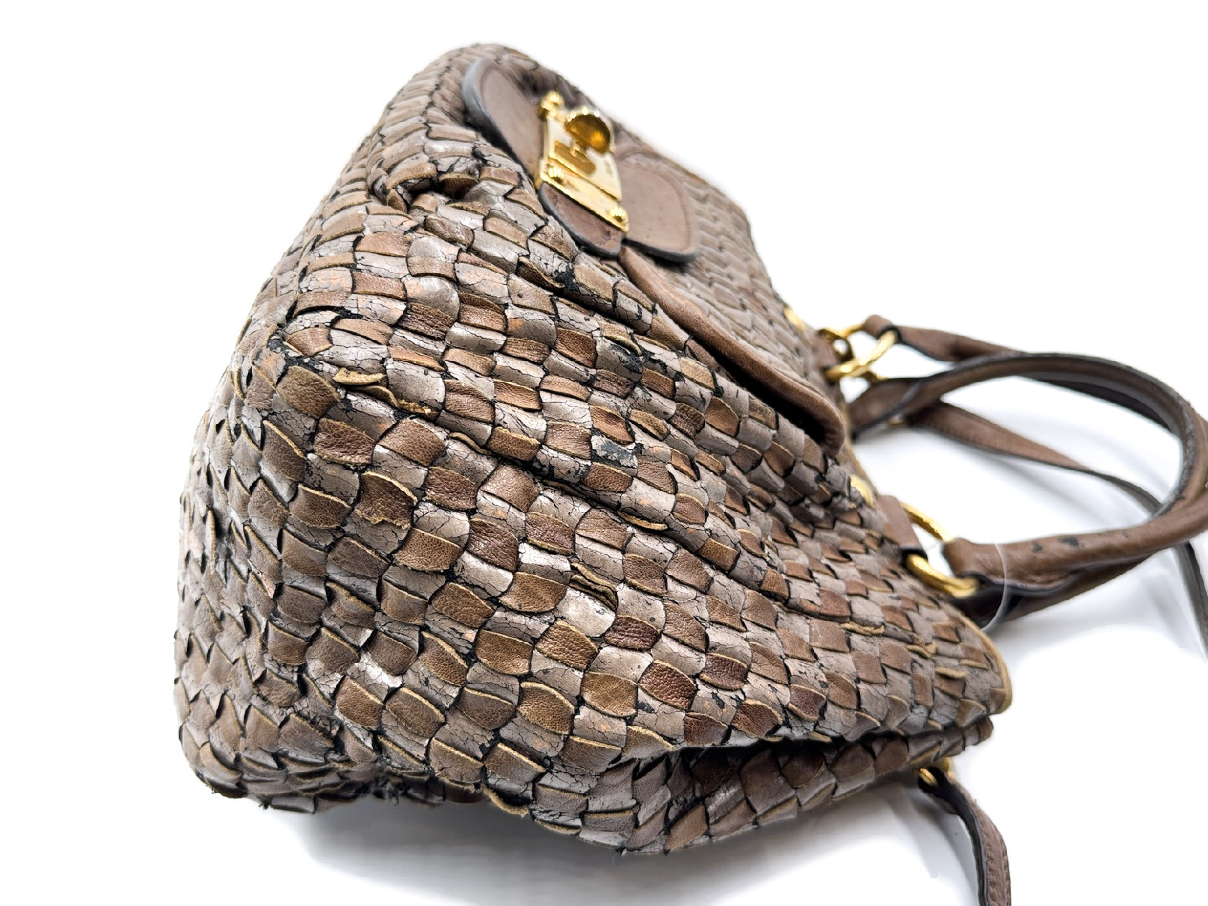 2-way strap leather handbag with gold hardware — view 5