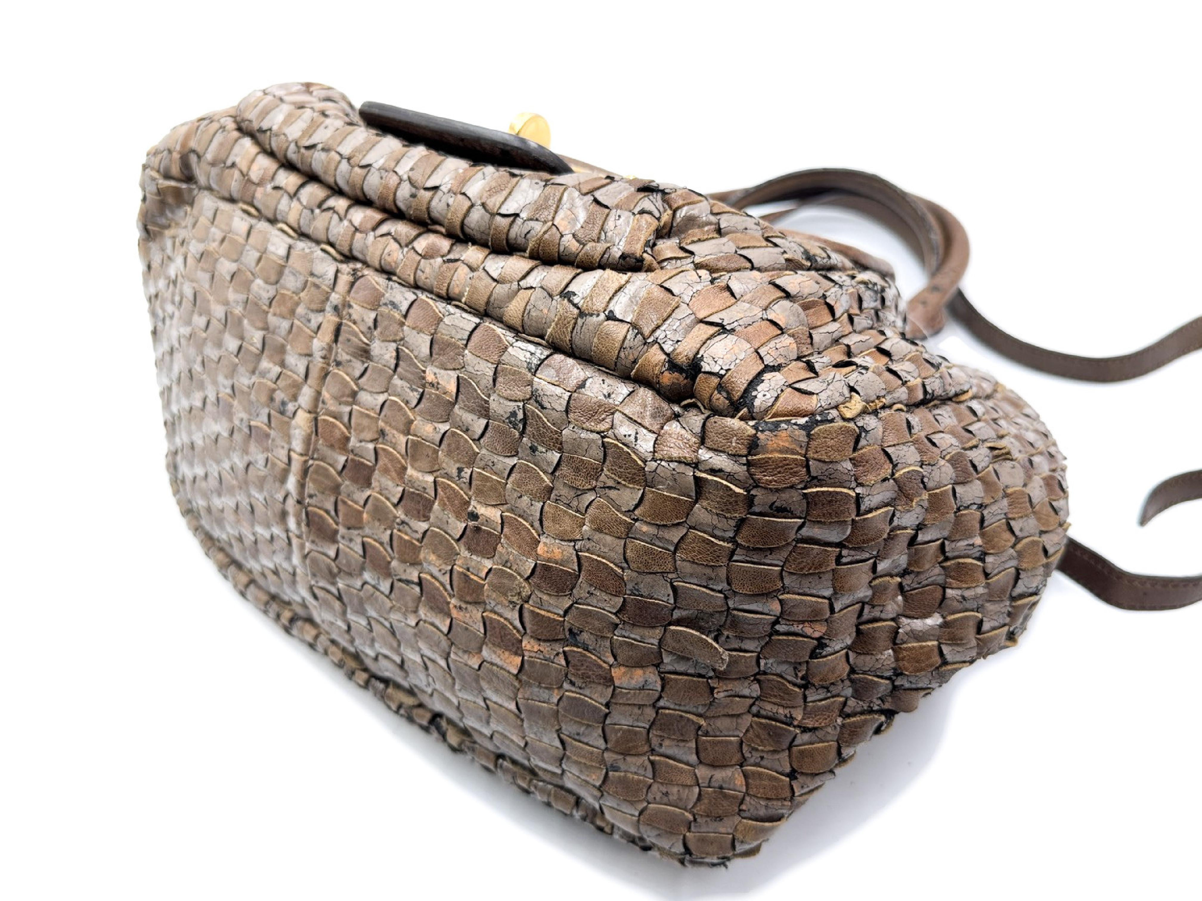 2-way strap leather handbag with gold hardware — view 7