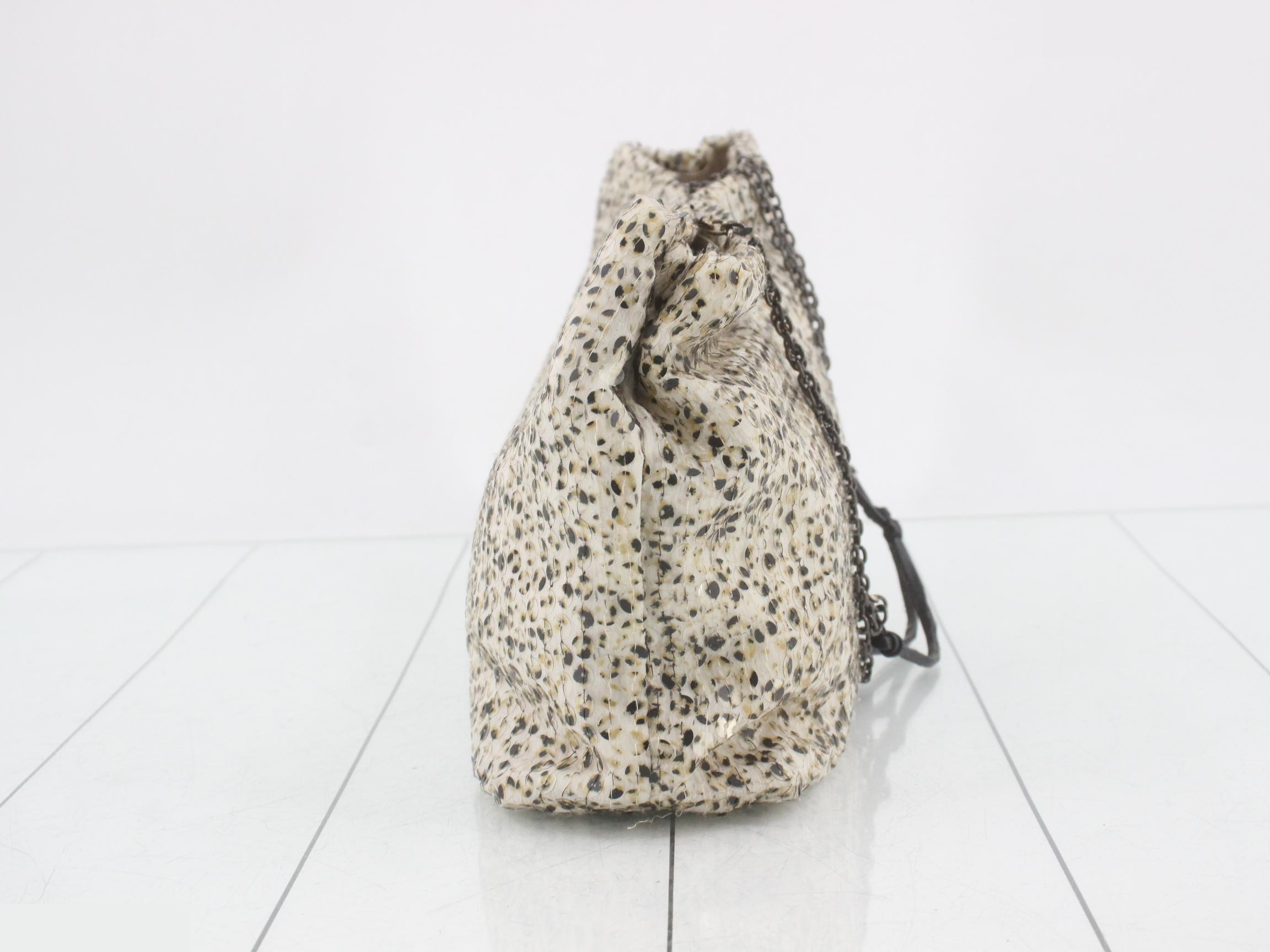 Leopard print sequin satin triangle logo chain accessory pouch — view 3