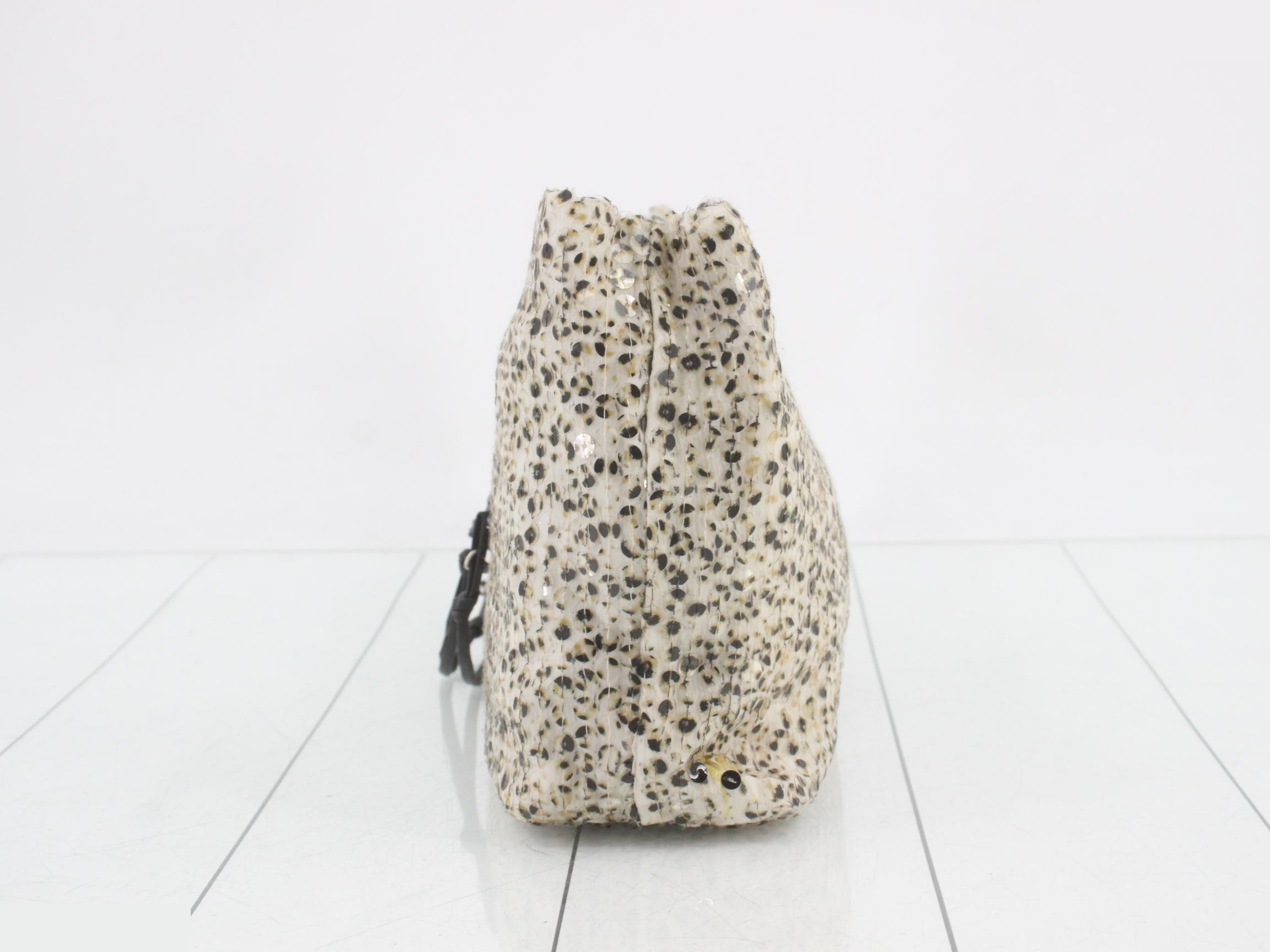 Leopard print sequin satin triangle logo chain accessory pouch — view 4