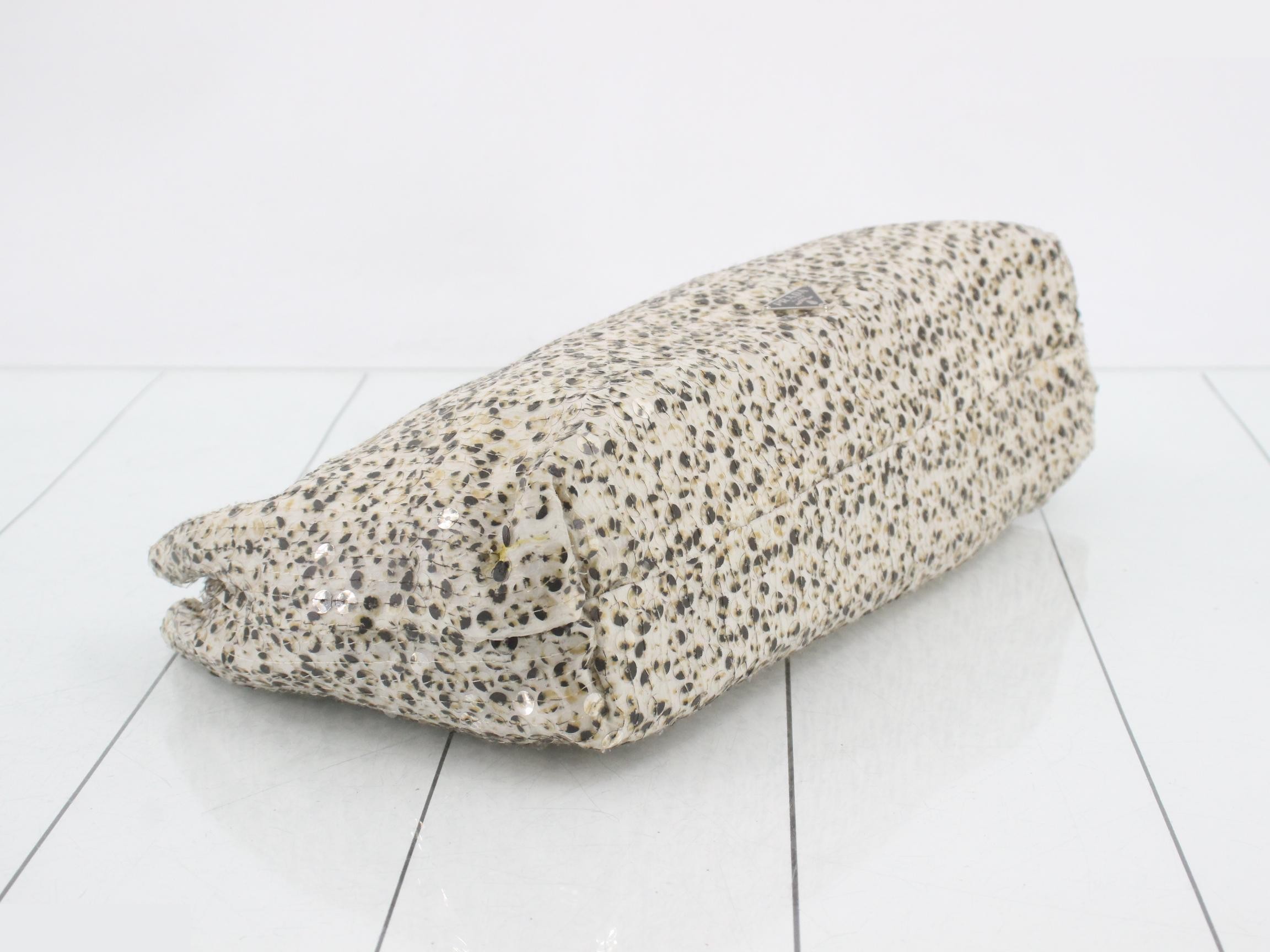 Leopard print sequin satin triangle logo chain accessory pouch — view 5