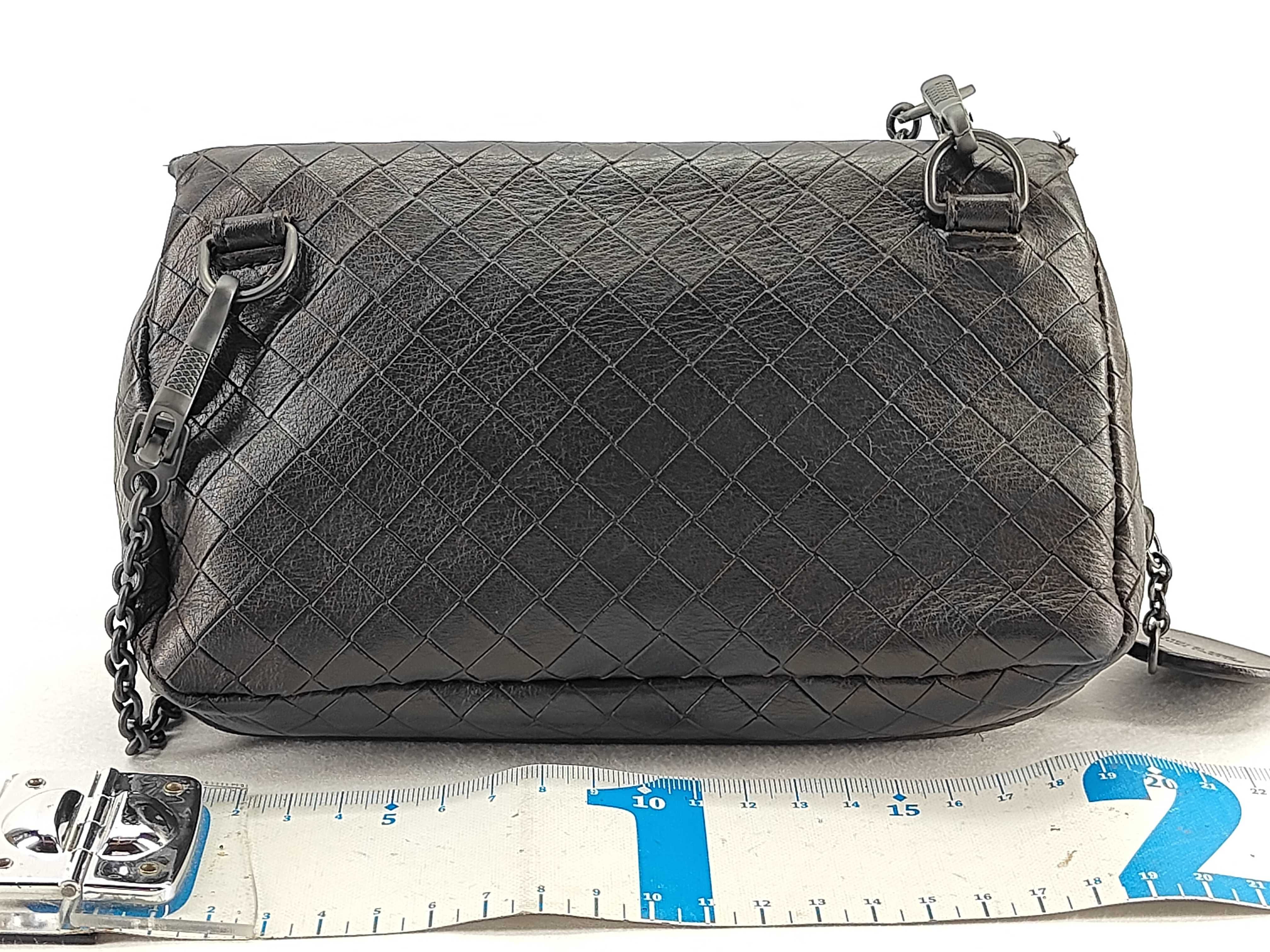 Intrecciato Leather Shoulder Bag (Black) — view 2