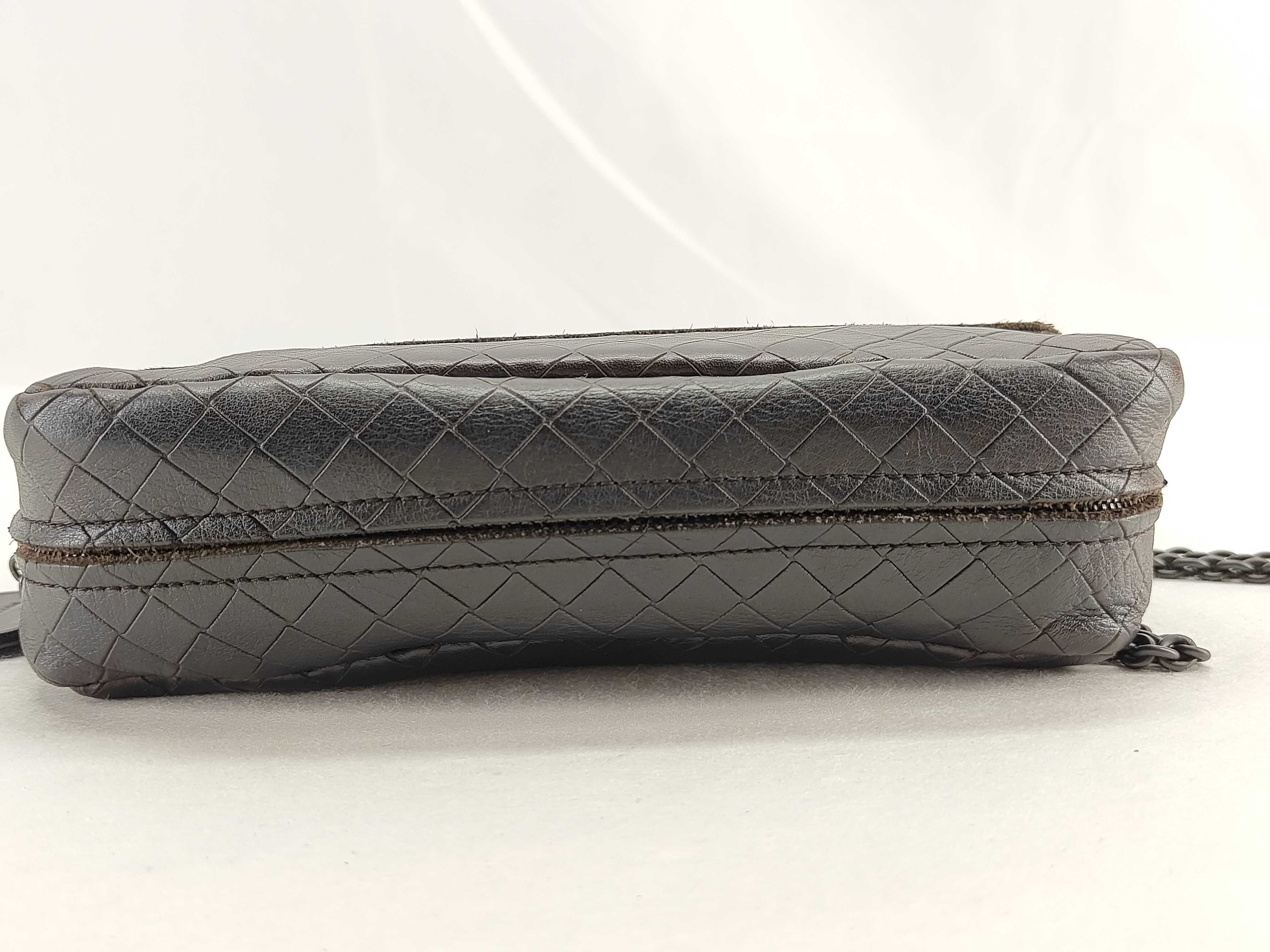Intrecciato Leather Shoulder Bag (Black) — view 7