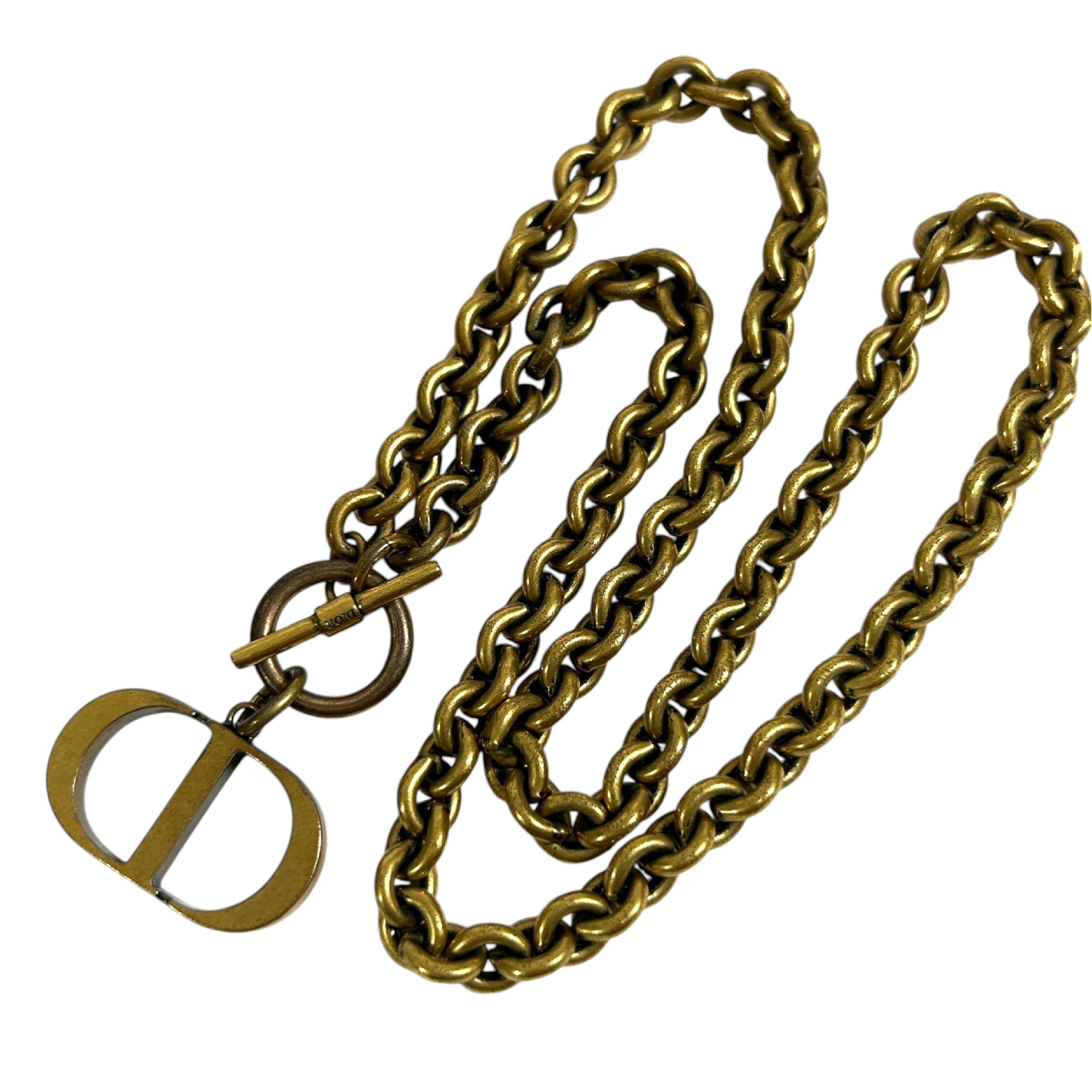 Montaigne CD Logo Toggle Necklace, 50cm Total Length, Double Bracelet, Chunky Chain, Antique Gold Tone, Metal Material, Comes with Storage Bag and Box. — view 3