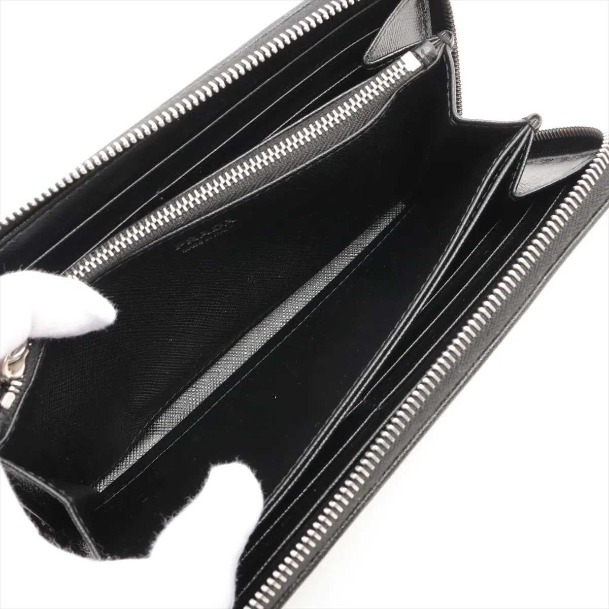 Tessuto Triangle Logo 1ML506 Nylon Round Zip Wallet Black — view 5