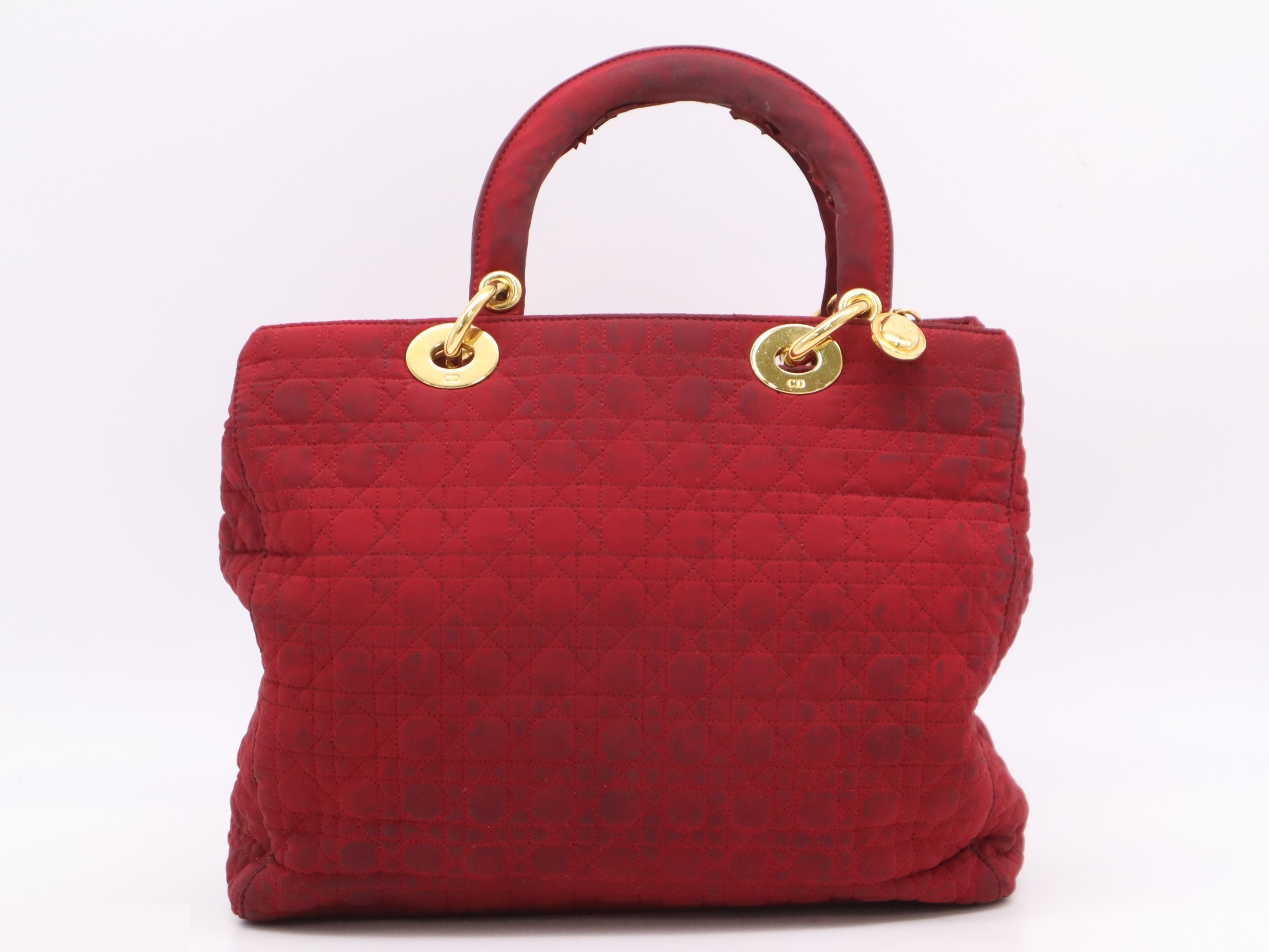 Nylon Cannage Lady Dior Large Red GD Hardware Storage Bag Included — view 2