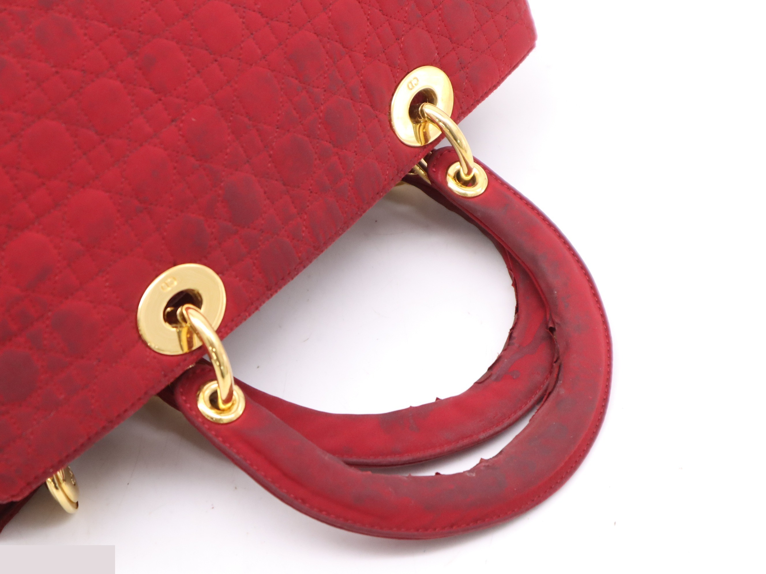 Nylon Cannage Lady Dior Large Red GD Hardware Storage Bag Included — view 6