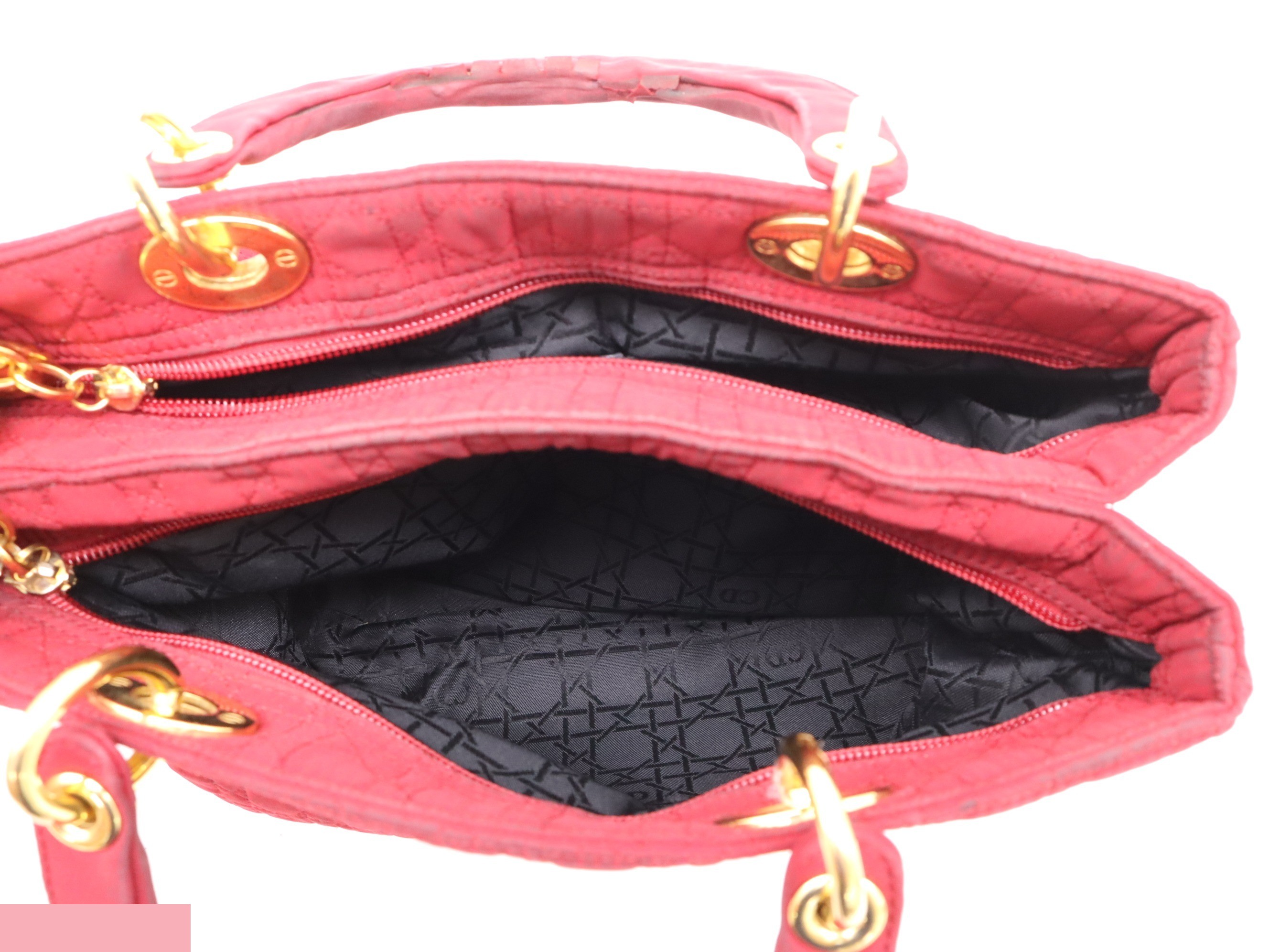 Nylon Cannage Lady Dior Large Red GD Hardware Storage Bag Included — view 7