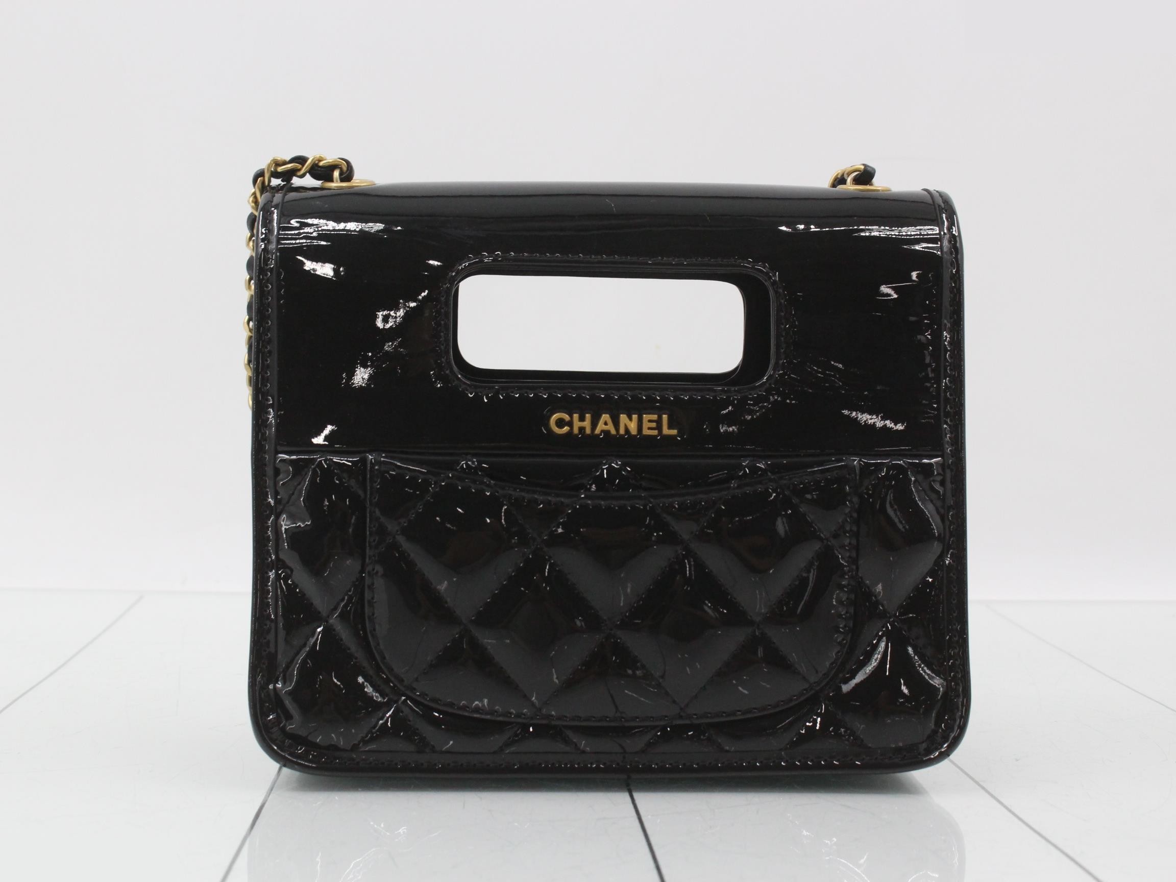 Enamel Coco Mark Chain Shoulder Bag, Black — view 2