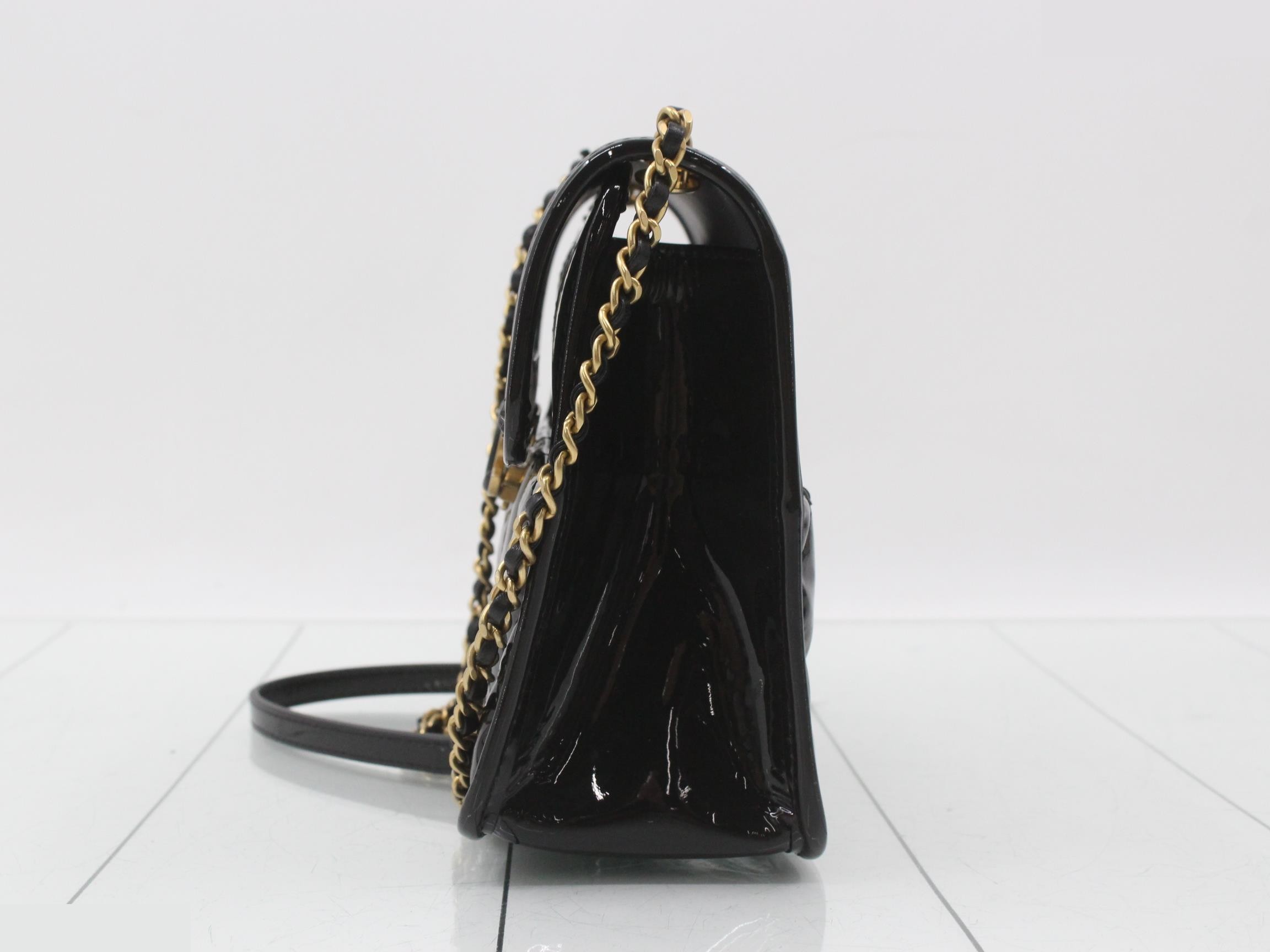 Enamel Coco Mark Chain Shoulder Bag, Black — view 3
