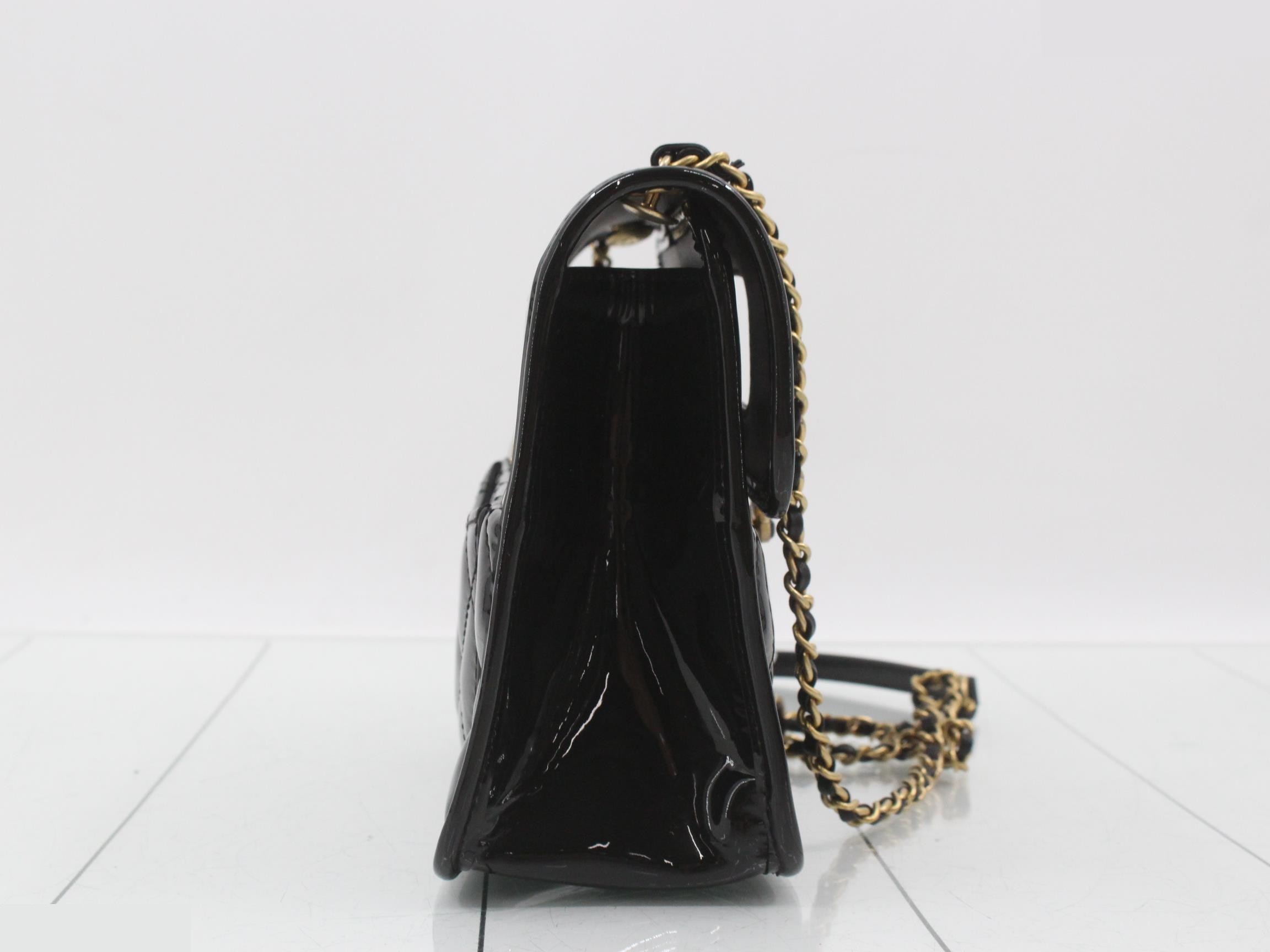 Enamel Coco Mark Chain Shoulder Bag, Black — view 4