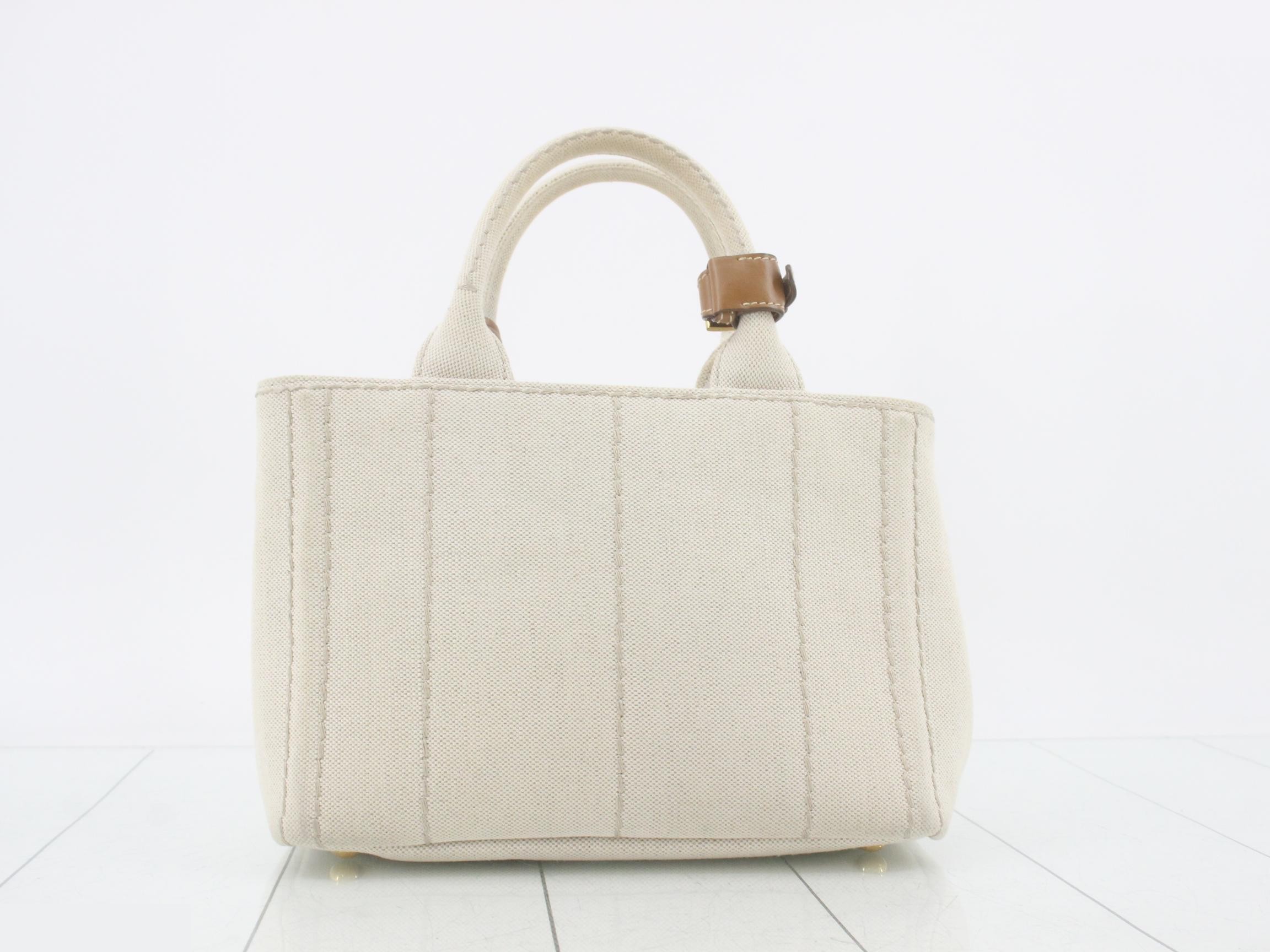 Canapa handbag, white x brown canvas x leather — view 2
