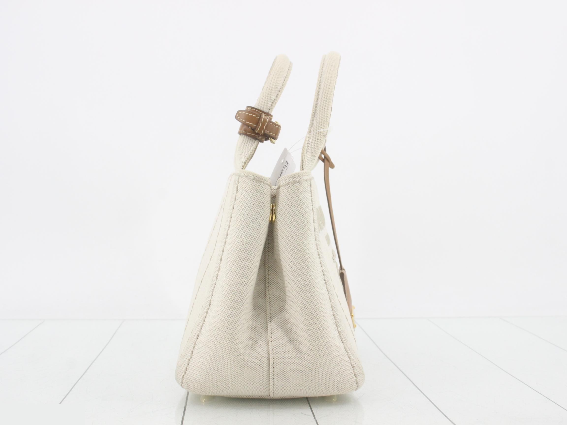 Canapa handbag, white x brown canvas x leather — view 4