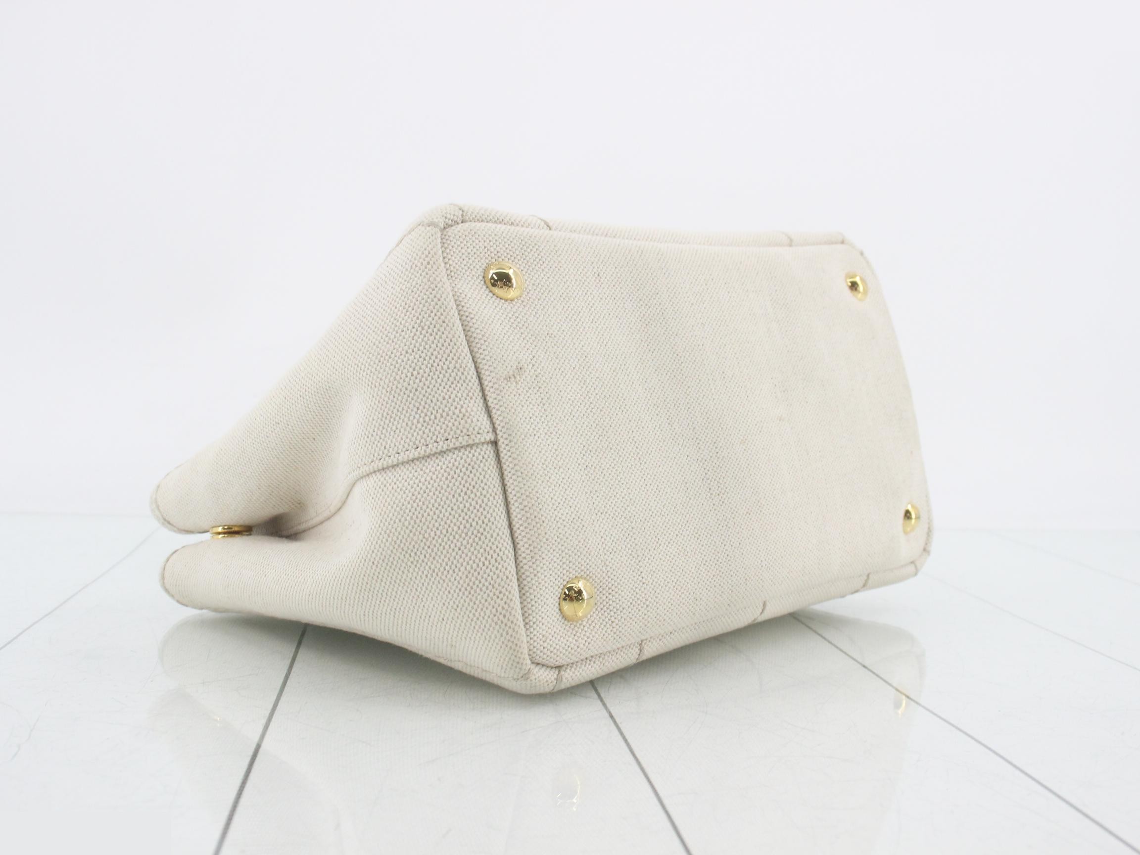Canapa handbag, white x brown canvas x leather — view 5