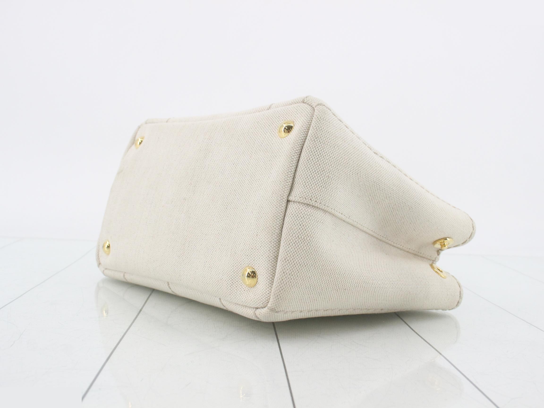 Canapa handbag, white x brown canvas x leather — view 6