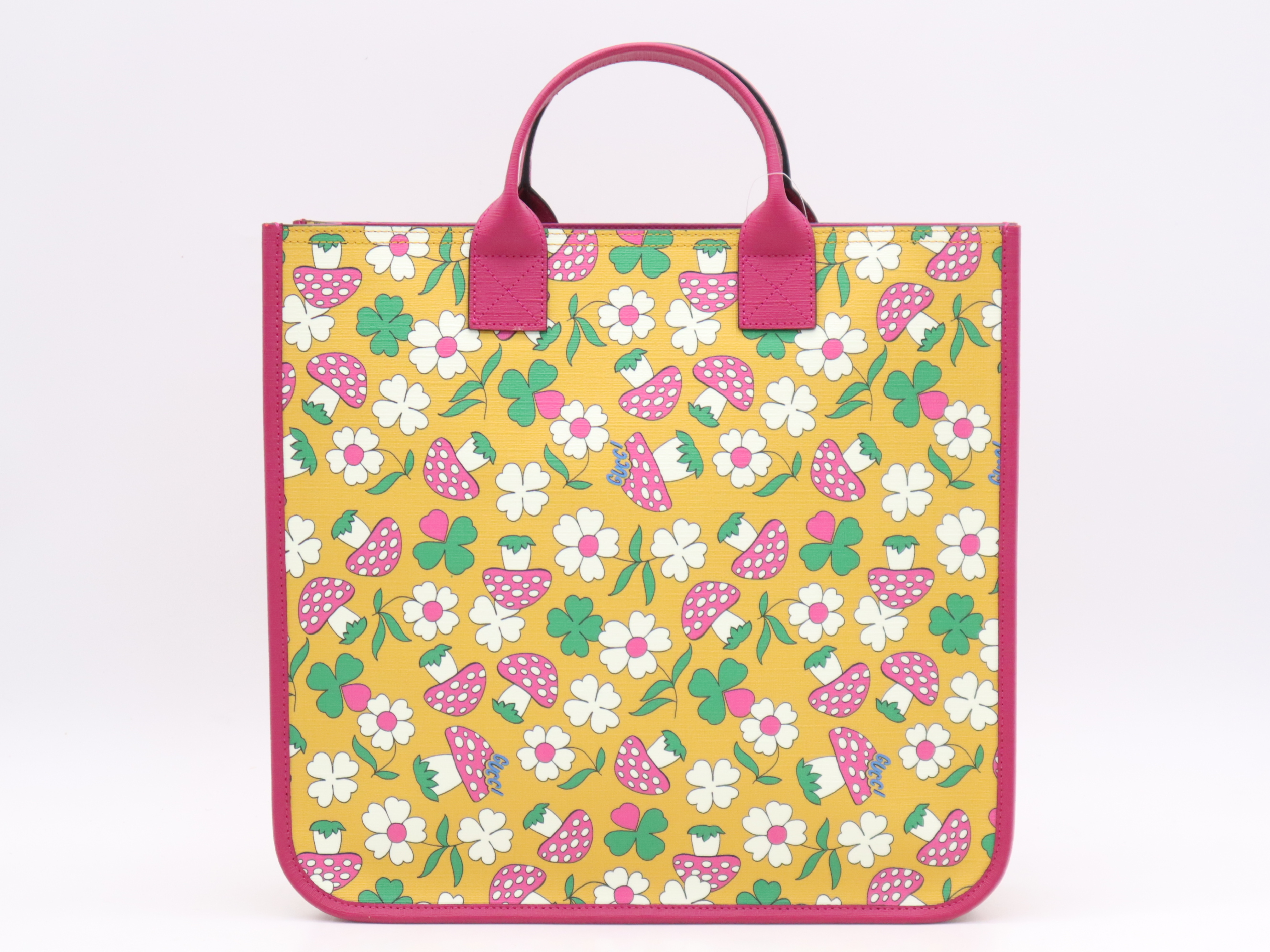 550763 PVC x Leather Children's Handbag, Pink/Yellow Floral/Mushroom Pattern, Tote Bag Included — view 2