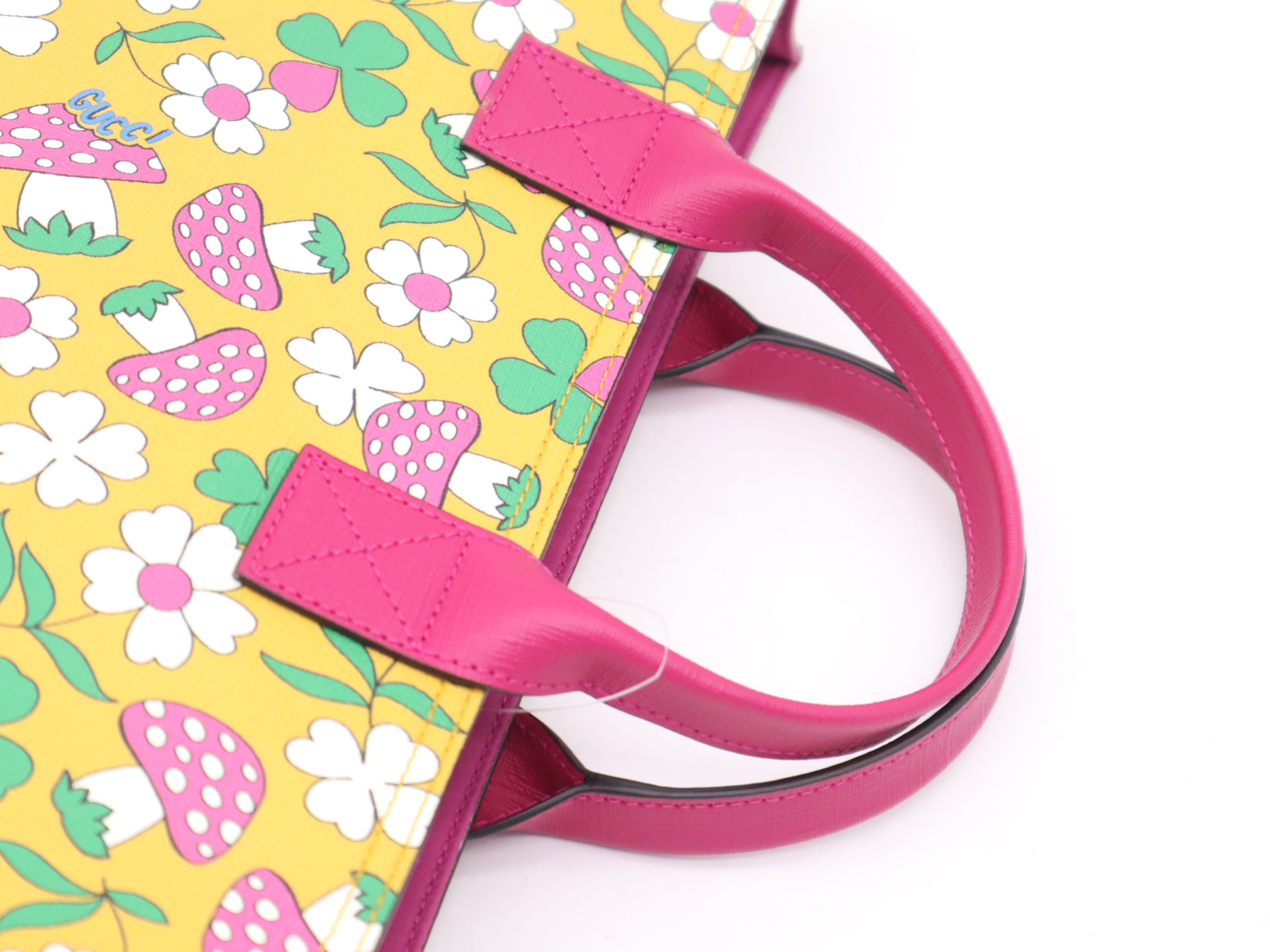 550763 PVC x Leather Children's Handbag, Pink/Yellow Floral/Mushroom Pattern, Tote Bag Included — view 6