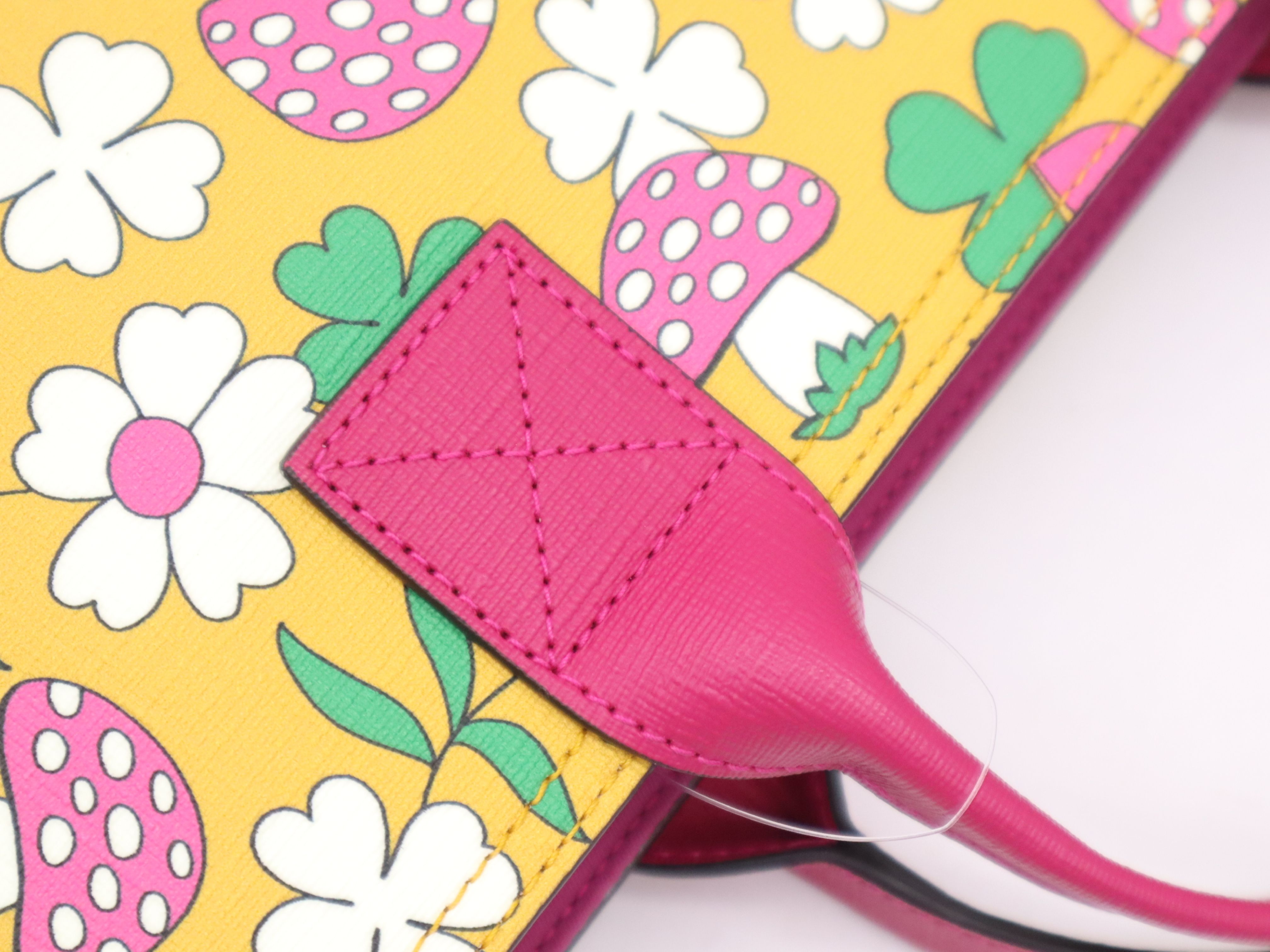 550763 PVC x Leather Children's Handbag, Pink/Yellow Floral/Mushroom Pattern, Tote Bag Included — view 7