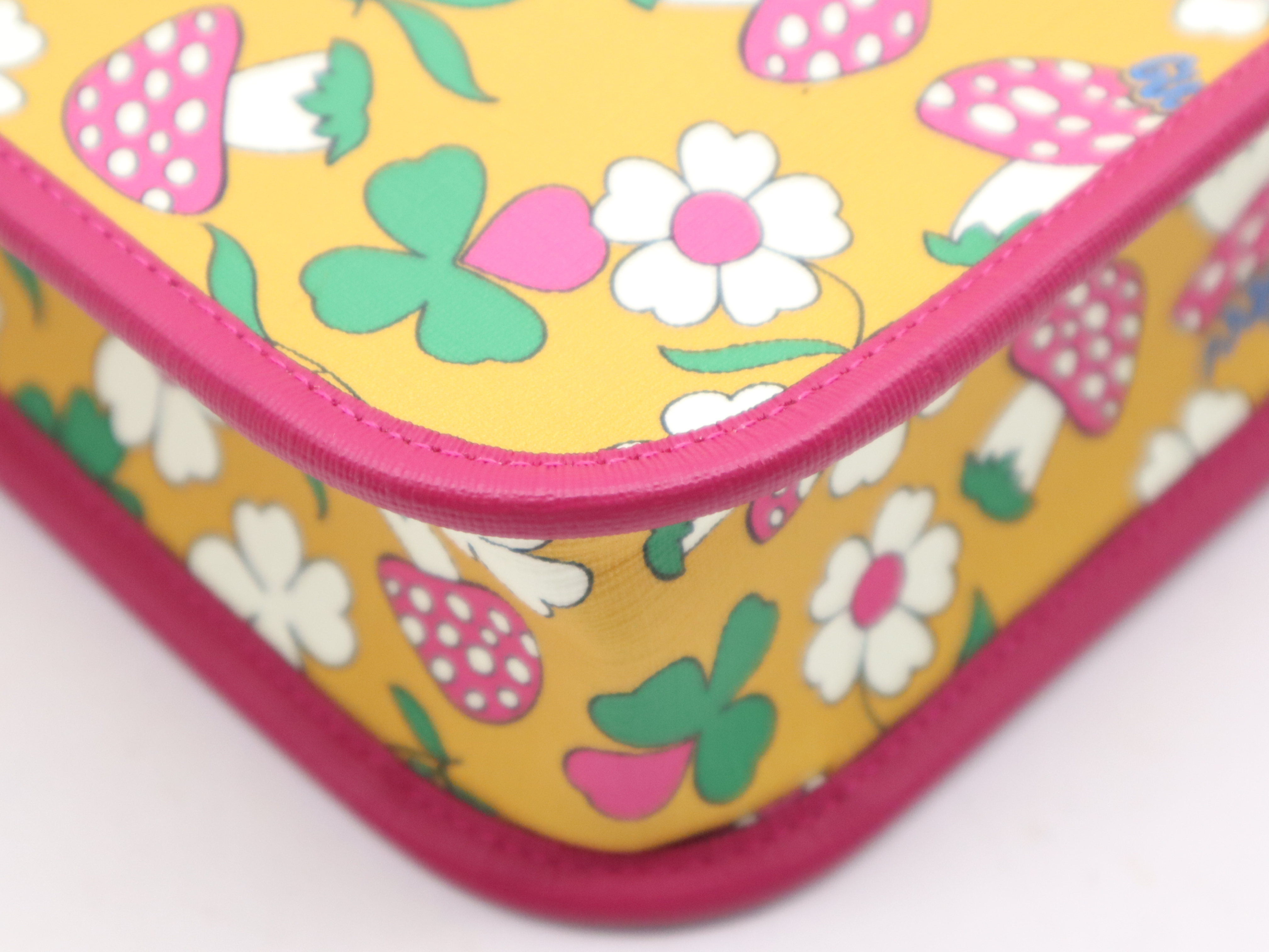 550763 PVC x Leather Children's Handbag, Pink/Yellow Floral/Mushroom Pattern, Tote Bag Included — view 9