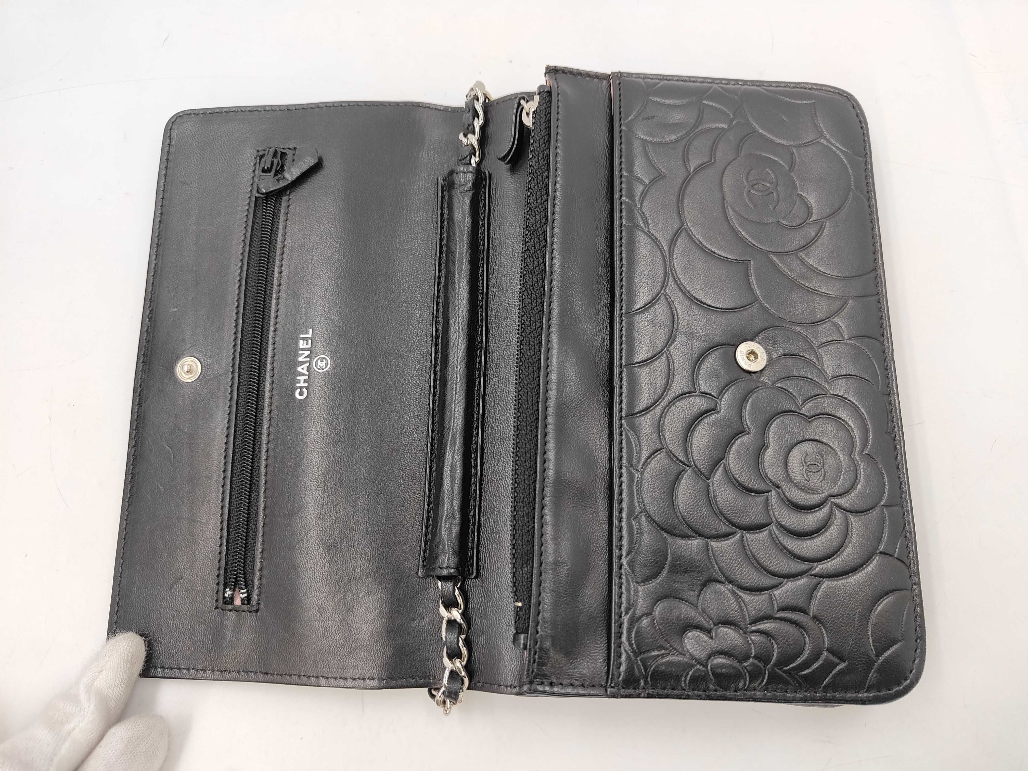 Camellia Chain Shoulder Bag, Lambskin, Black, with original seal, serial number in the 13 range, item number 13204590. — view 8
