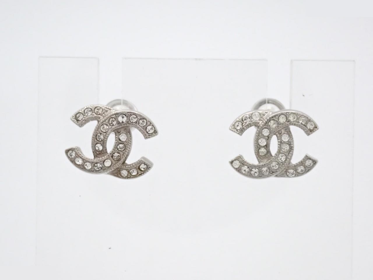 earrings, Coco Mark design, rhinestones, silver, F17V, width 1.3cm