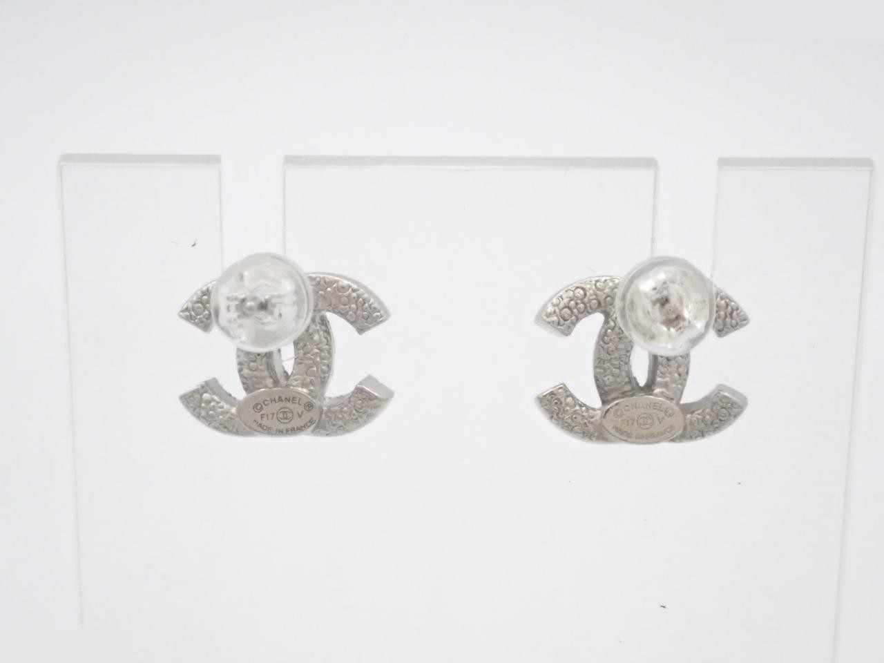 earrings, Coco Mark design, rhinestones, silver, F17V, width 1.3cm — view 2