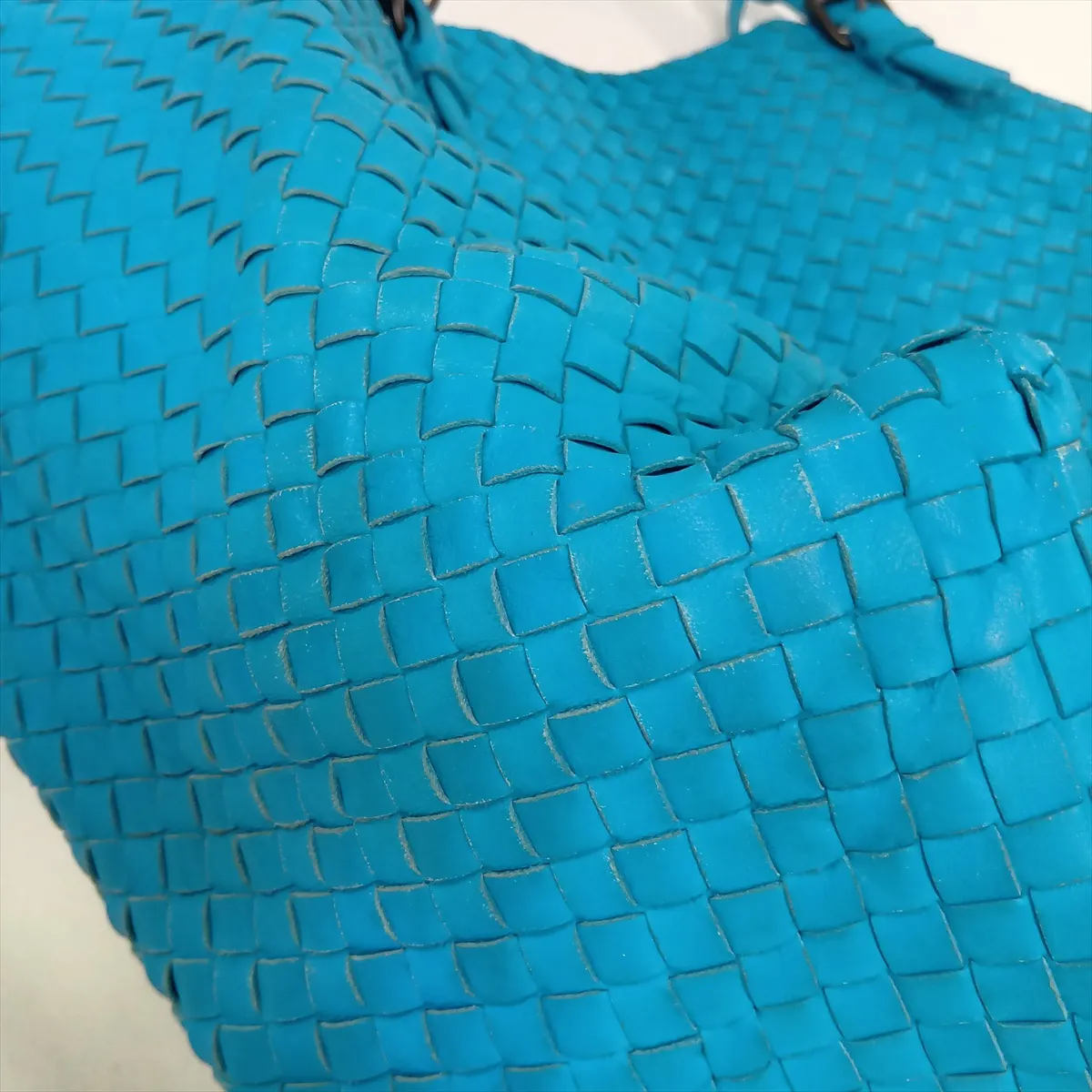 Intrecciato Leather Tote Bag, Blue — view 12