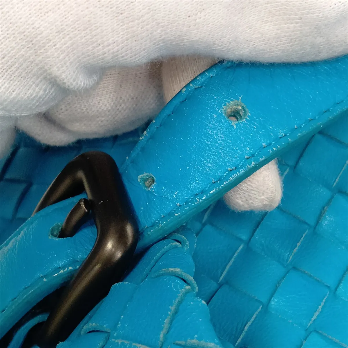 Intrecciato Leather Tote Bag, Blue — view 13
