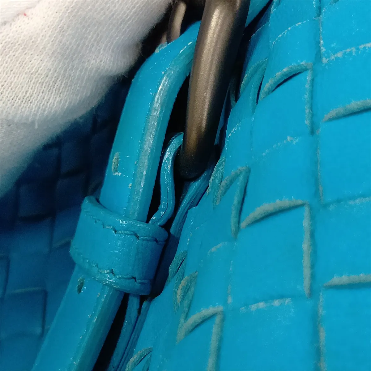 Intrecciato Leather Tote Bag, Blue — view 15