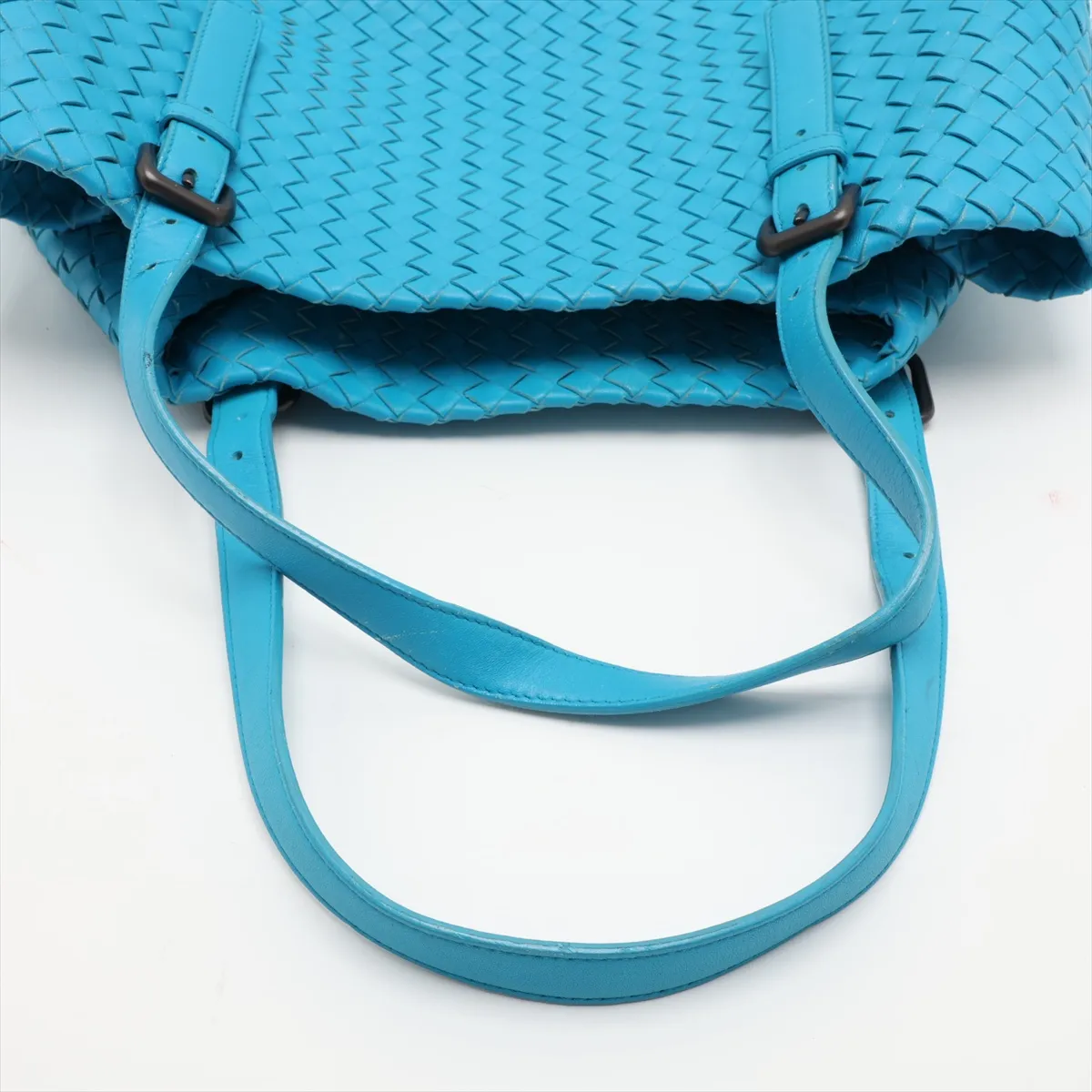 Intrecciato Leather Tote Bag, Blue — view 5