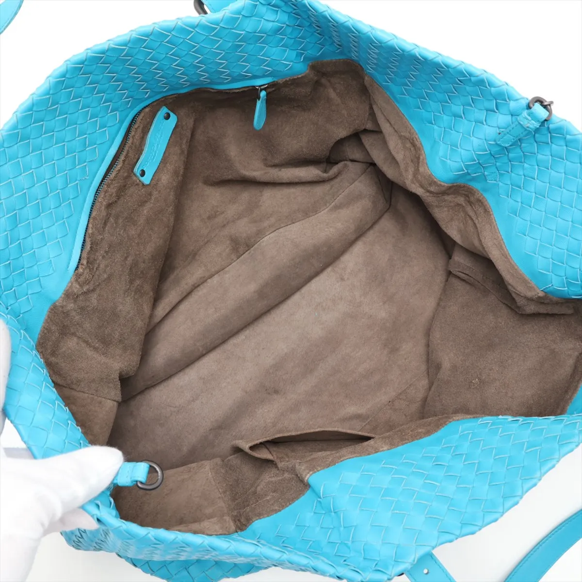 Intrecciato Leather Tote Bag, Blue — view 7