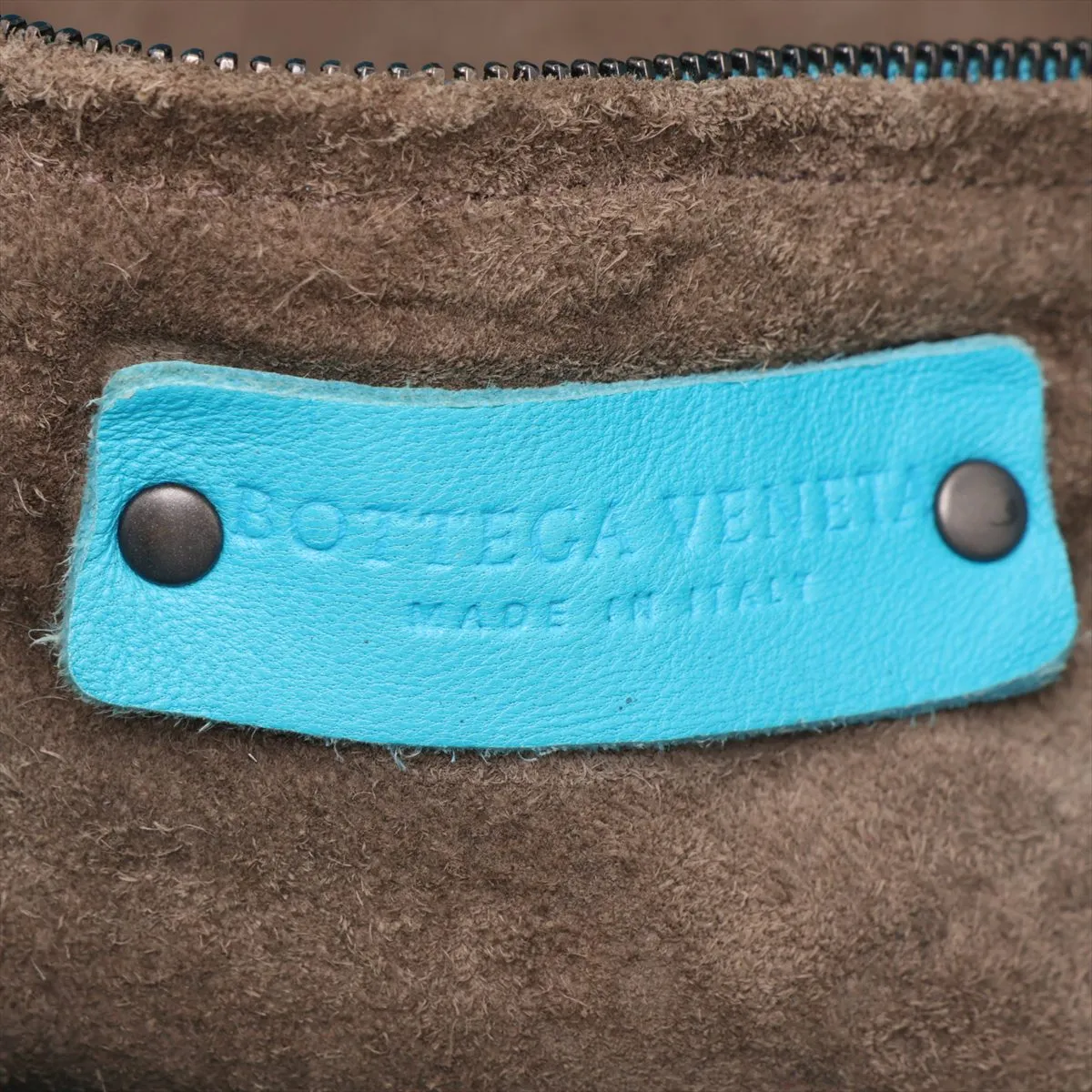 Intrecciato Leather Tote Bag, Blue — view 9