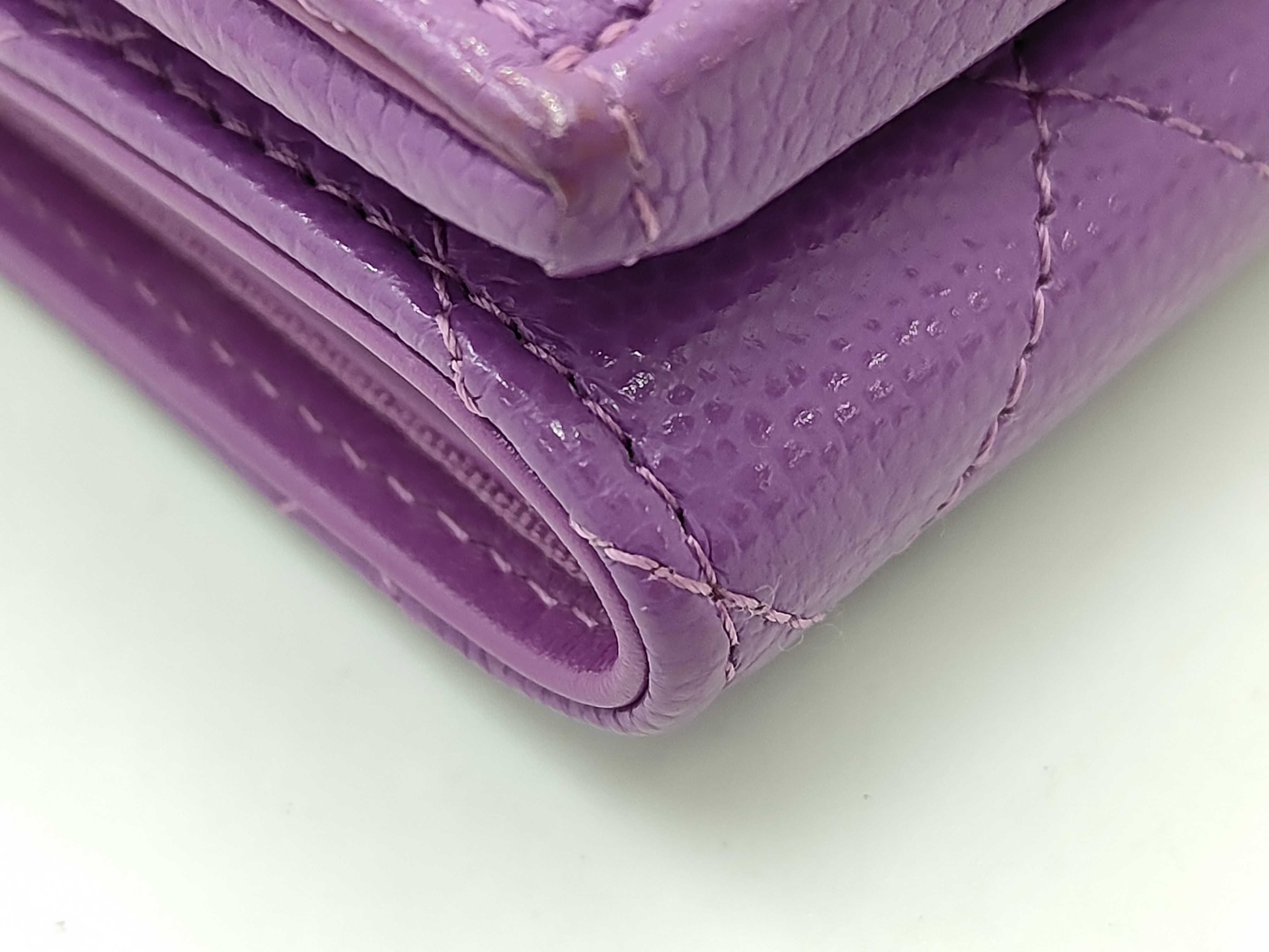 Tri-fold Wallet, Caviar Leather, Coco Mark, Random Number, Purple Wallet — view 3